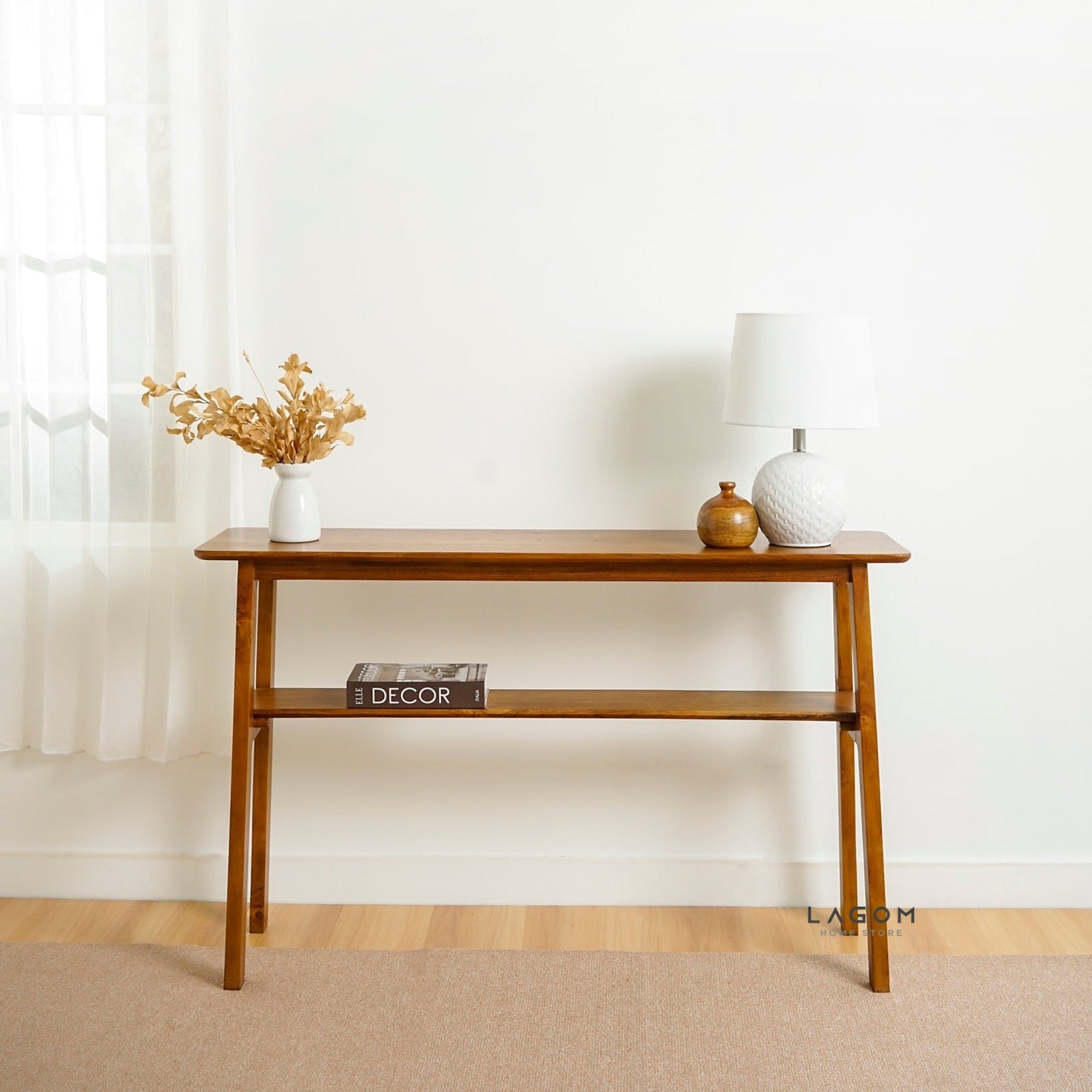 Meja Konsol Kayu Jati dengan Ambalan Console Table Lagom Home Store Jati Furnitur Teak Furniture Jakarta