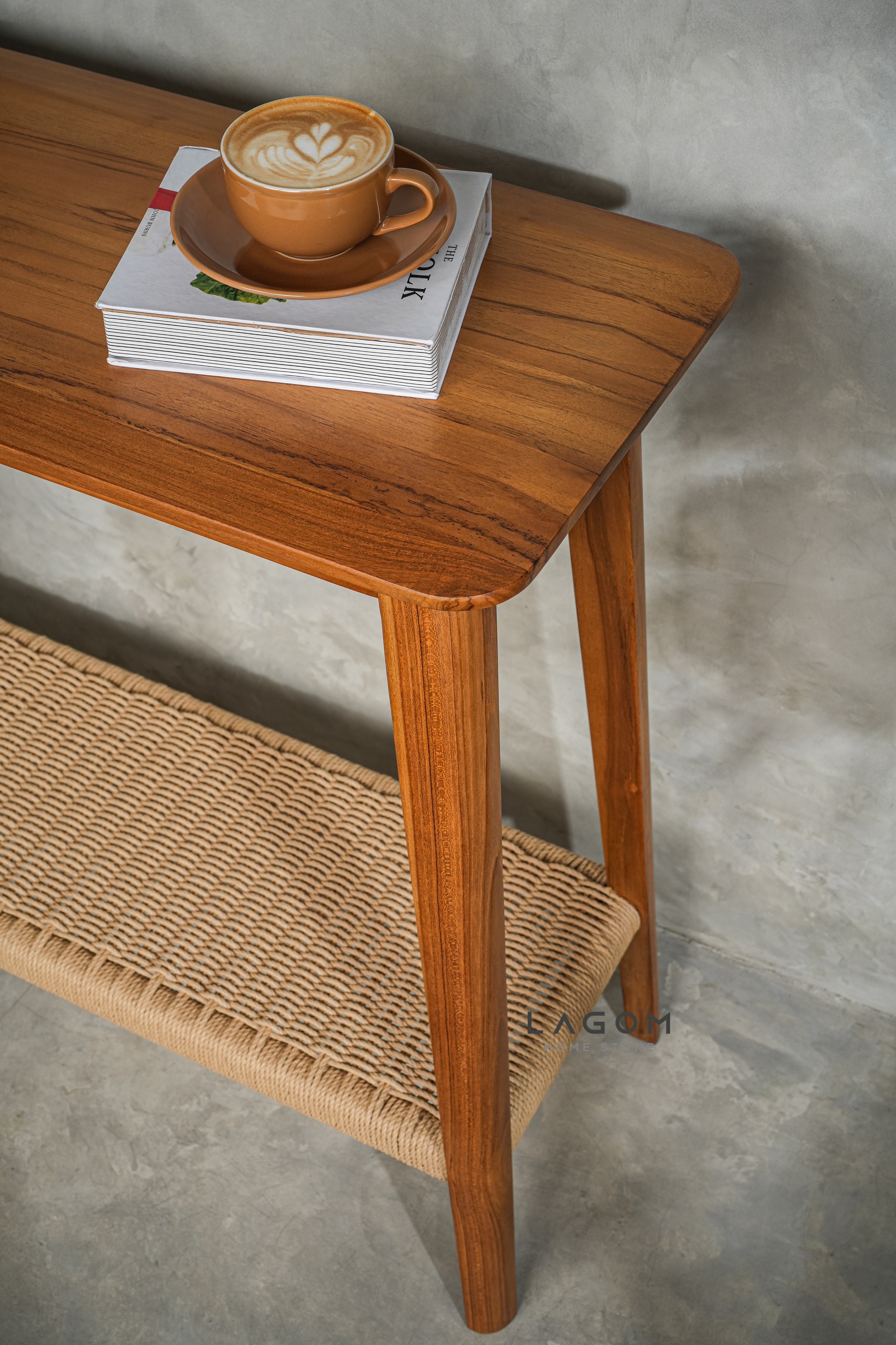 Meja Konsol Kayu Jati dengan Rak Premium Loom Console Table Lagom Home Store Jati Furnitur Teak Furniture Jakarta