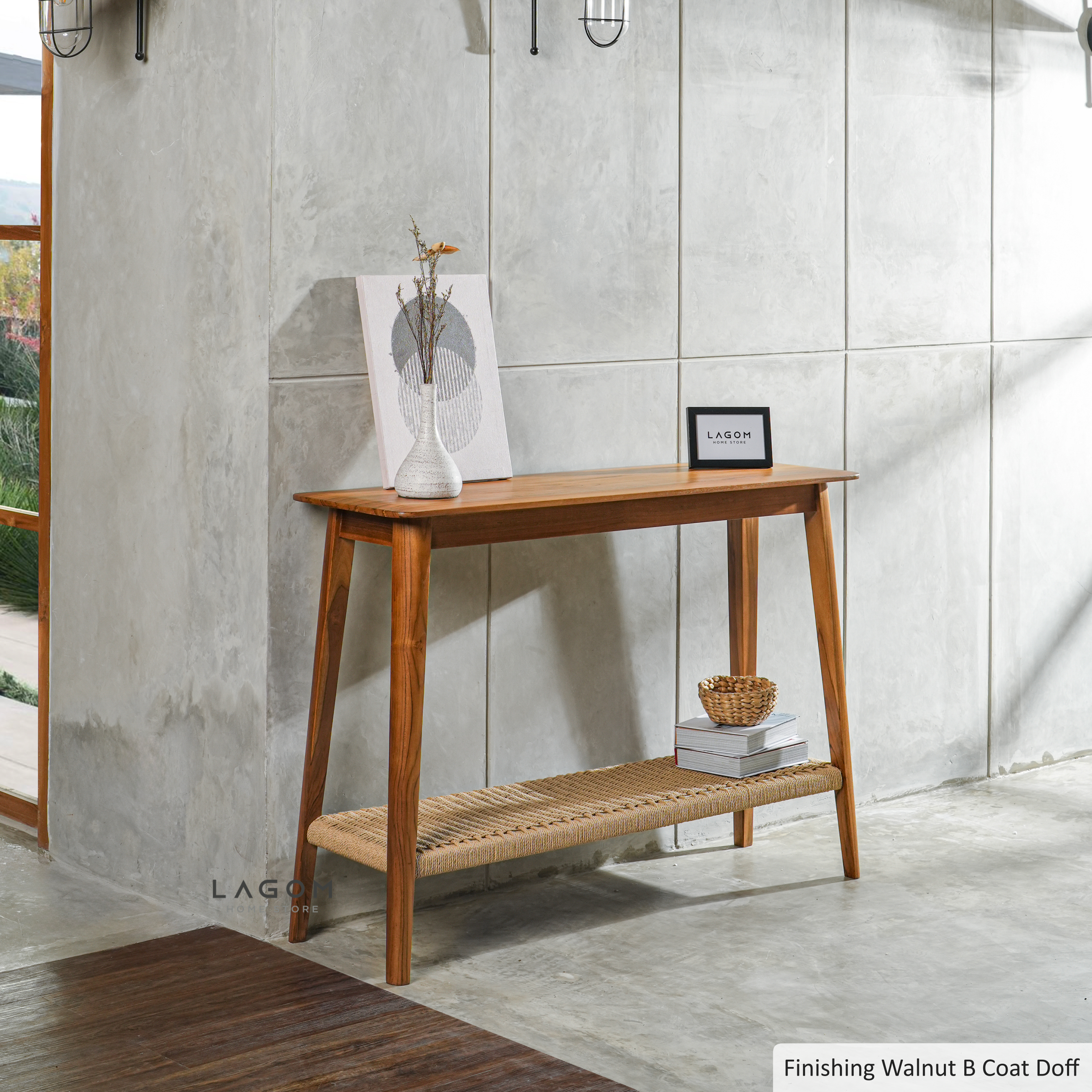 Meja Konsol Kayu Jati dengan Rak Premium Loom Console Table Lagom Home Store Jati Furnitur Teak Furniture Jakarta