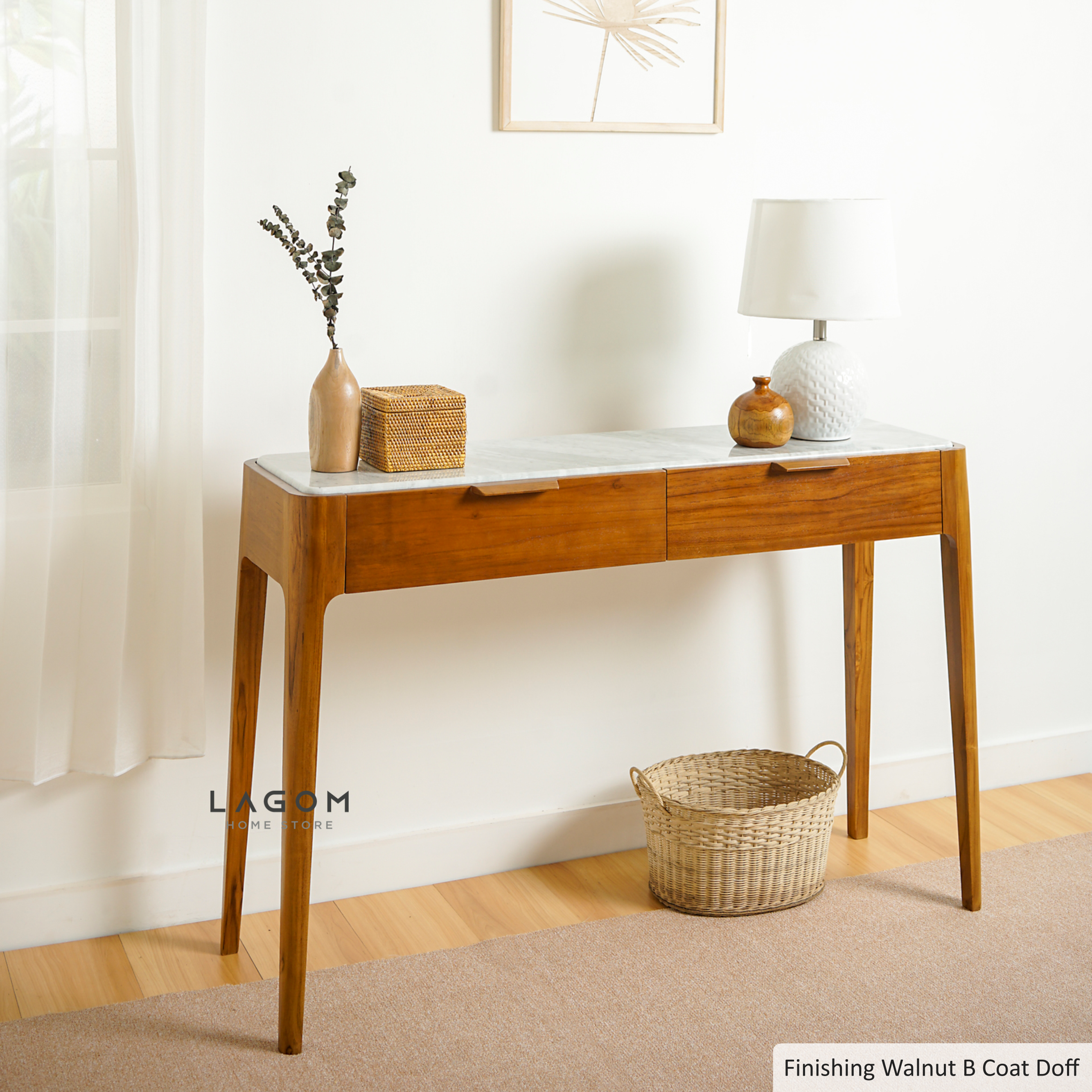 Meja Konsol Mewah dari Kayu Jati dan Marmer Console Table Lagom Home Store Jati Furnitur Teak Furniture Jakarta