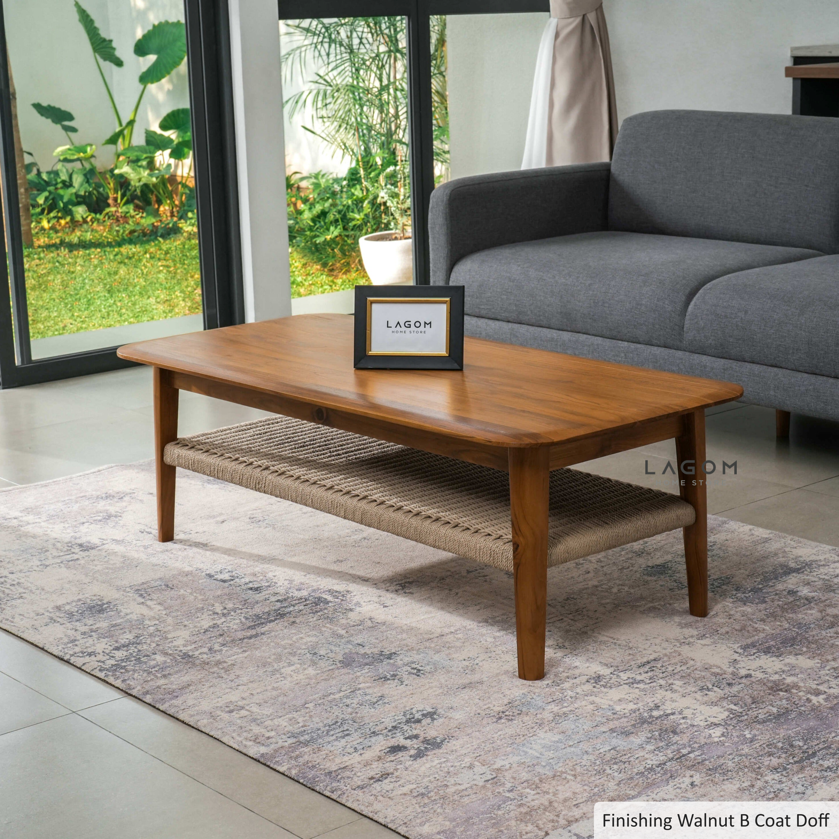 Meja Kopi Kayu Jati dengan Ambalan Bentuk Persegi Panjang Coffee Table Lagom Home Store Jati Furnitur Teak Furniture Jakarta