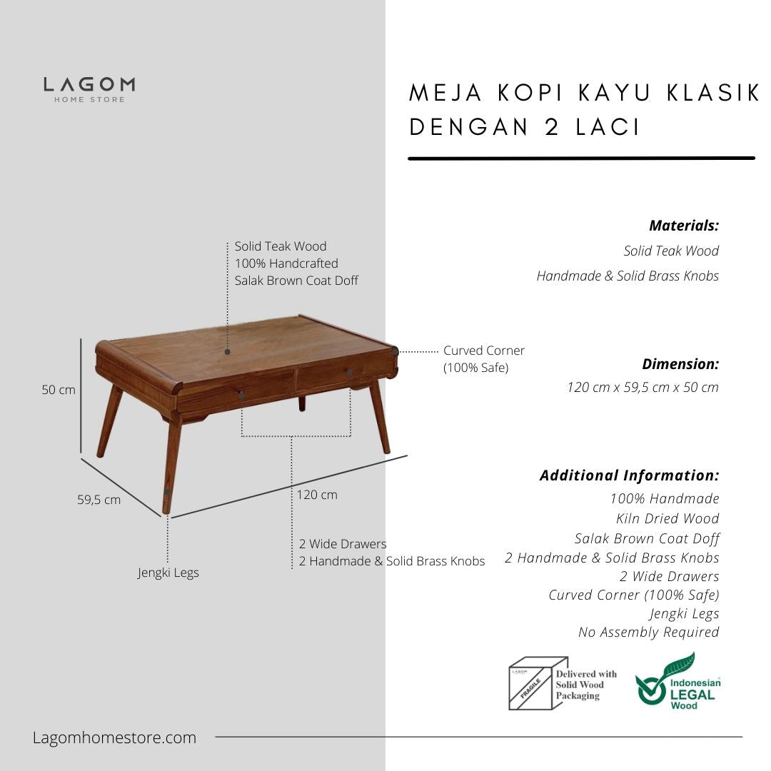 Meja Kopi Minimalis Unik dari Kayu Jati Solid Coffee Table Lagom Home Store Jati Furnitur Teak Furniture Jakarta