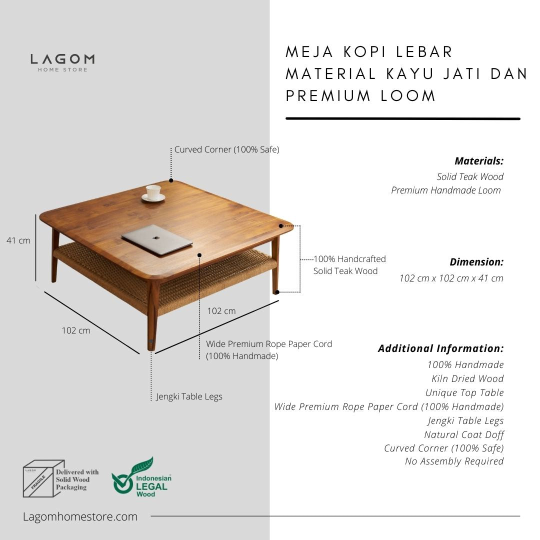 Meja Kopi Ruang Tamu Minimalis Bentuk Persegi (Kotak) Coffee Table Lagom Home Store Jati Furnitur Teak Furniture Jakarta