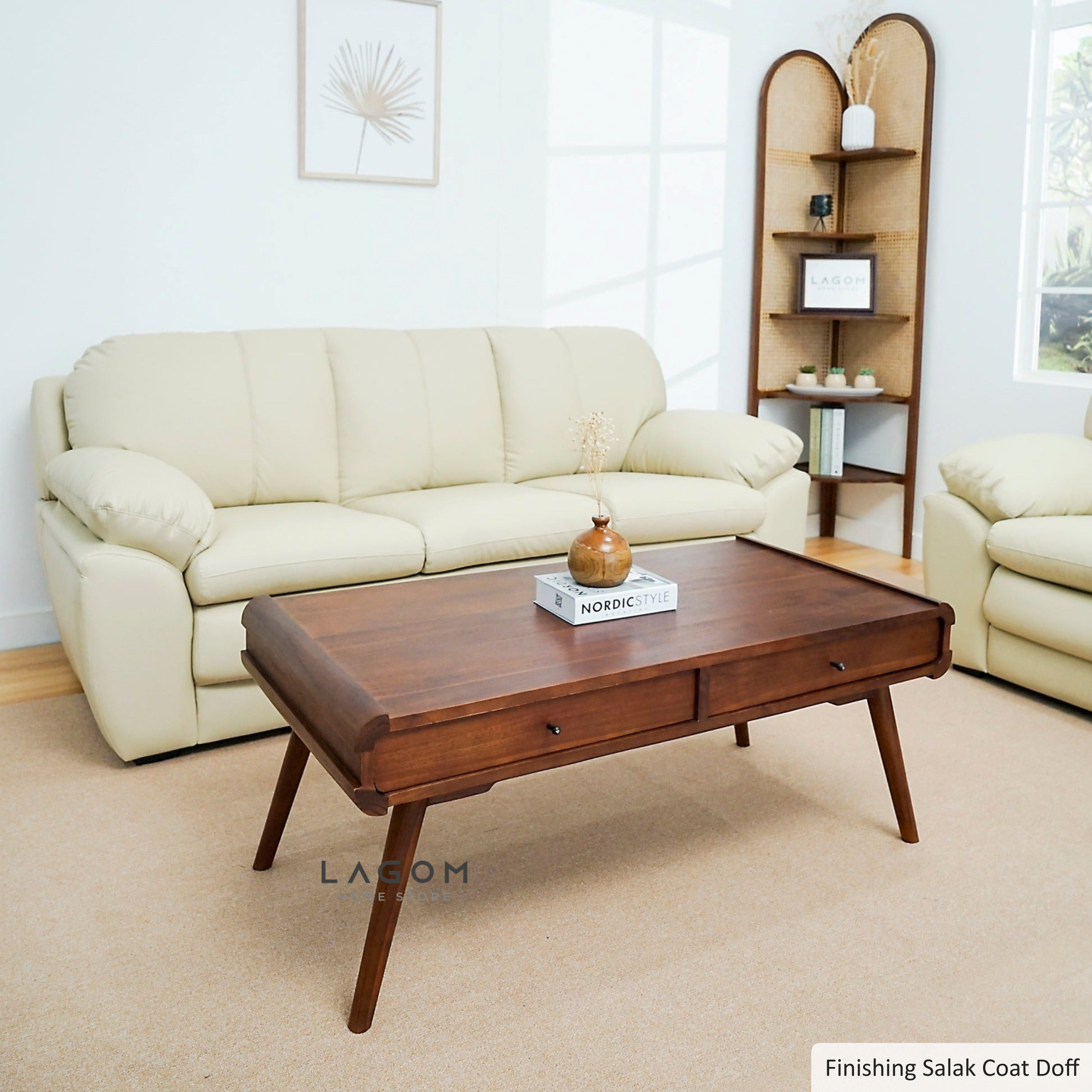 Meja Kopi Unik dari Kayu Jati Solid dengan 2 Laci Coffee Table Lagom Home Store Jati Furnitur Teak Furniture Jakarta