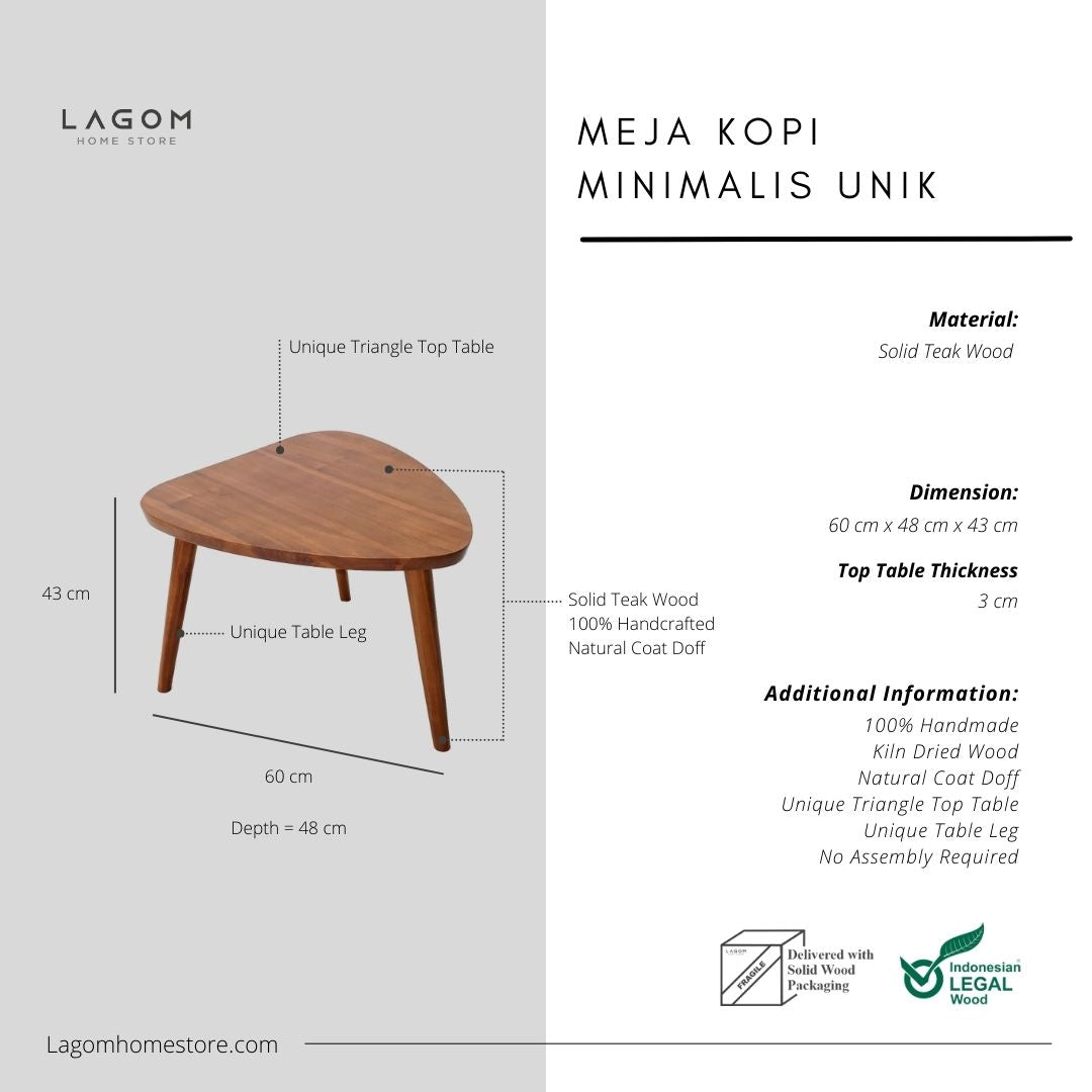 Meja Kopi Unik dengan Tiga Kaki Material Kayu Jati Solid Coffee Table Lagom Home Store Jati Furnitur Teak Furniture Jakarta