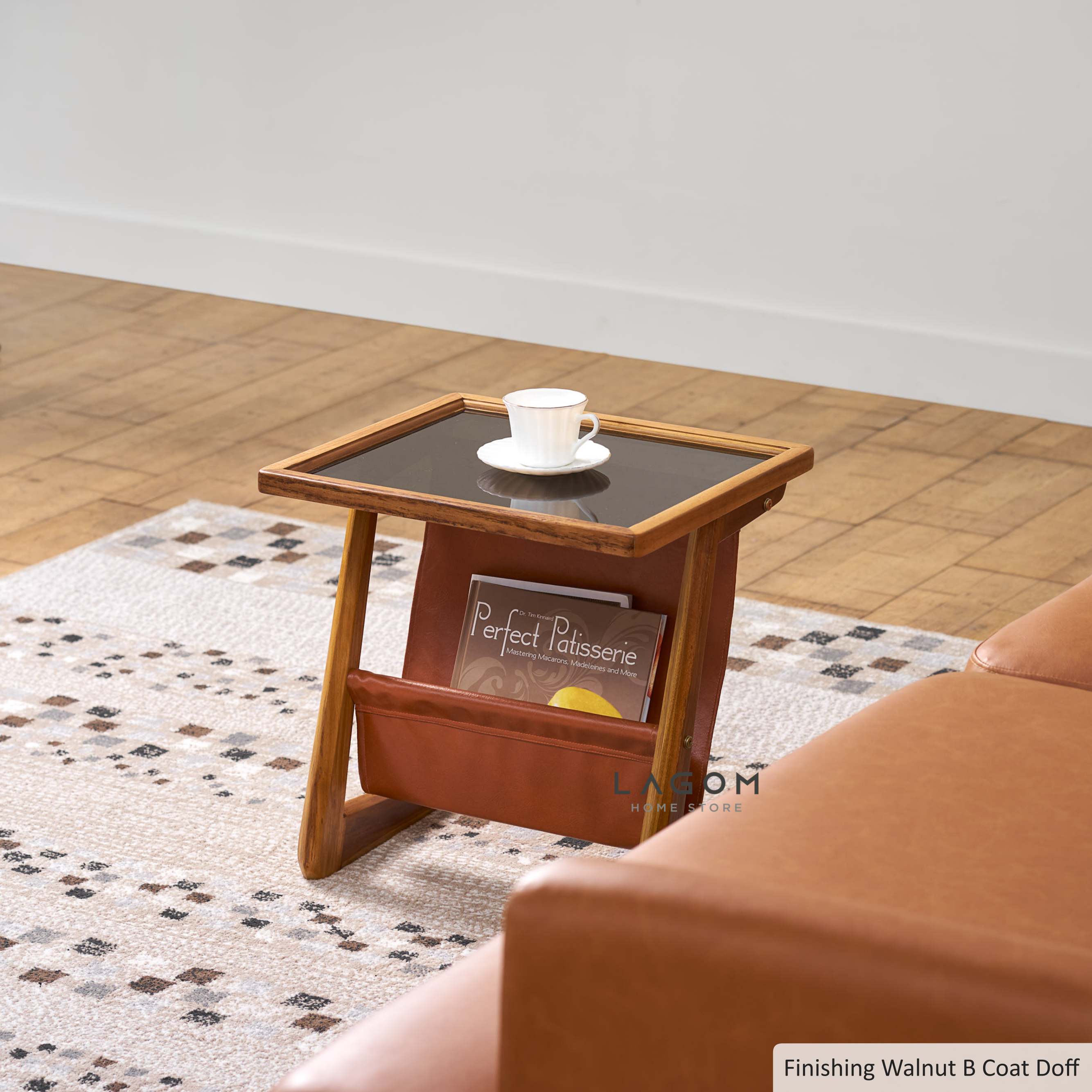 Meja Samping dari Kayu Jati dan Faux Leather Side Table Lagom Home Store Jati Furnitur Teak Furniture Jakarta