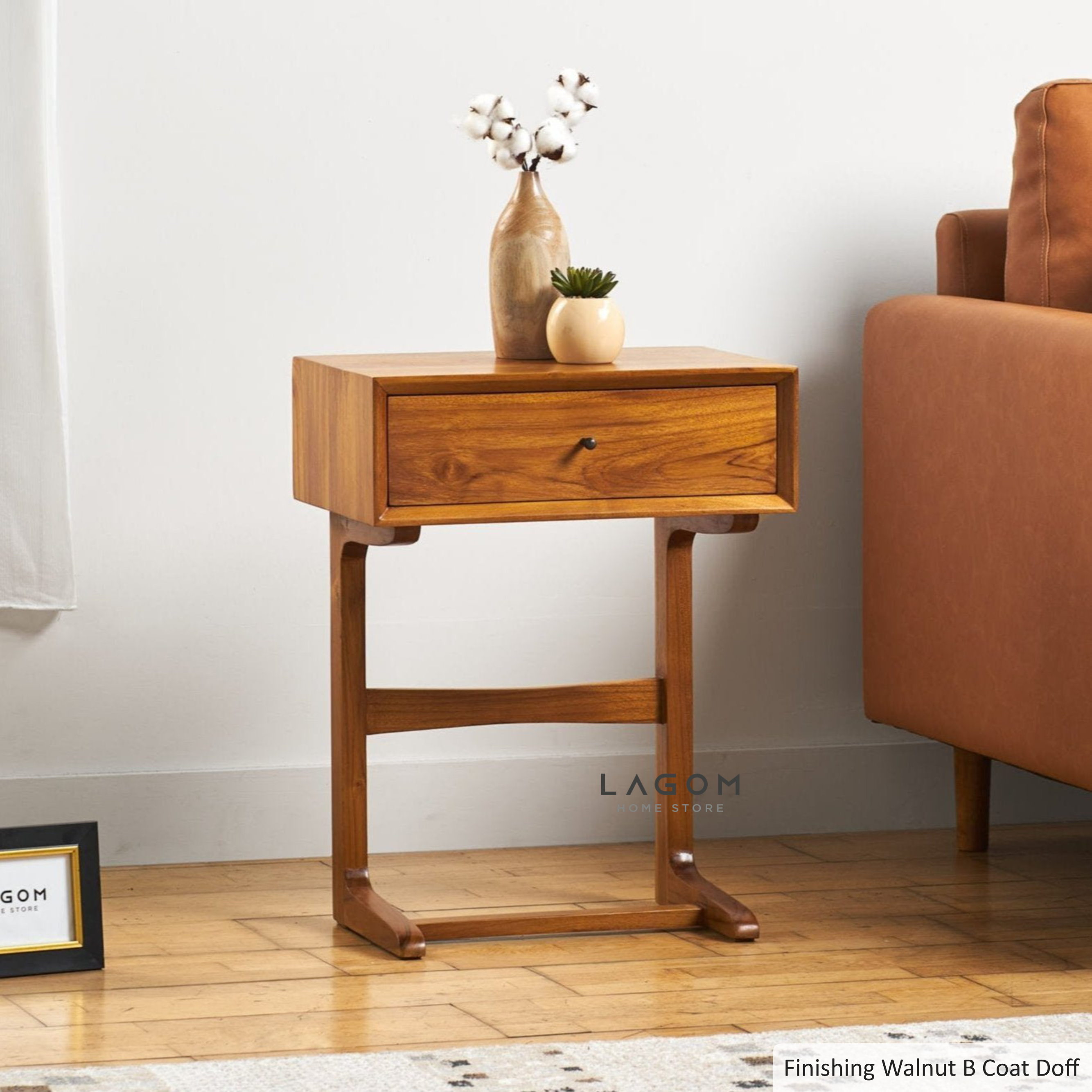 Meja Samping dengan Laci dari Kayu Jati Solid Side Table Lagom Home Store Jati Furnitur Teak Furniture Jakarta