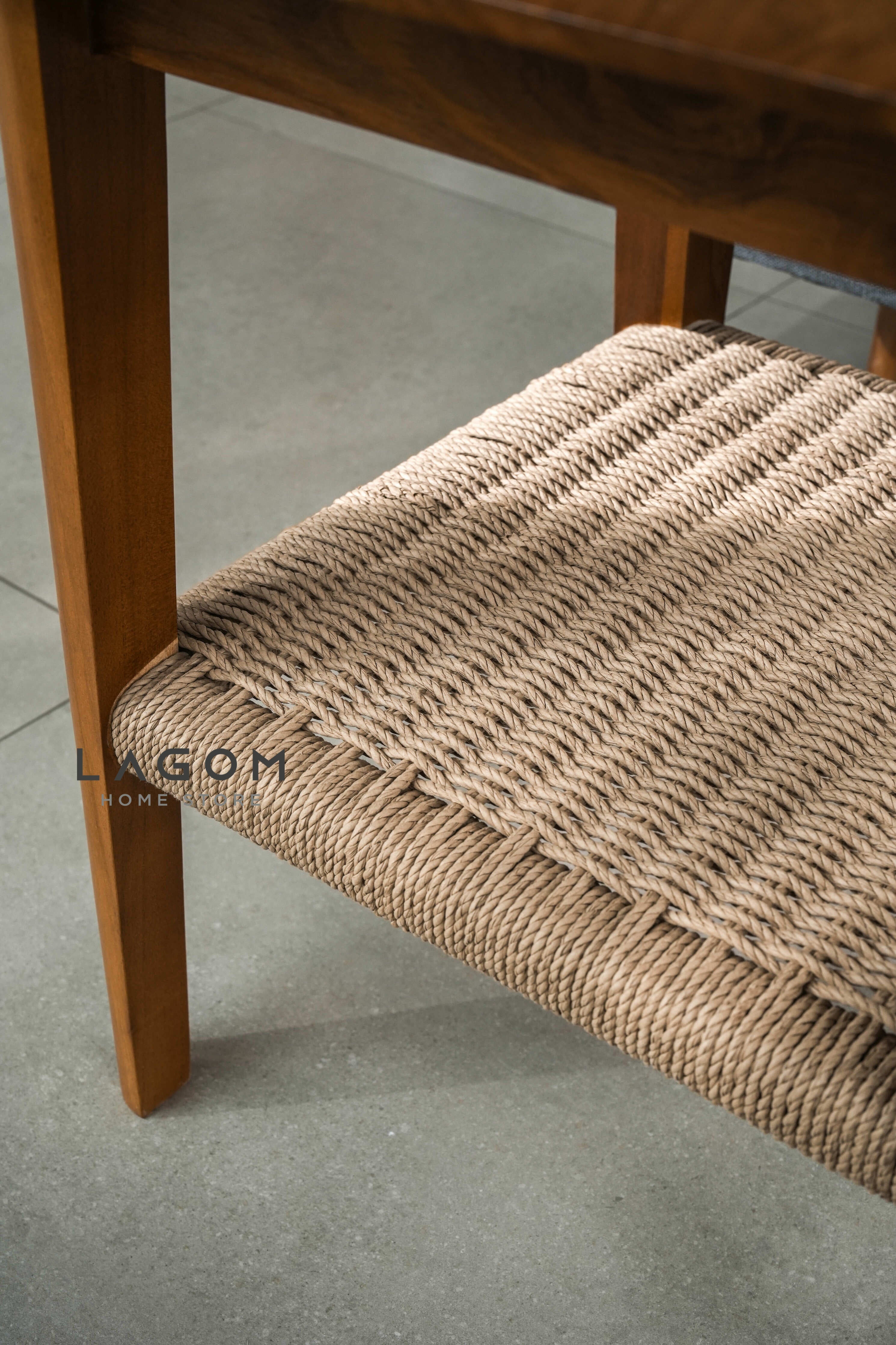 Meja Samping Kayu Jati Solid dengan Premium Loom Side Table Lagom Home Store Jati Furnitur Teak Furniture Jakarta