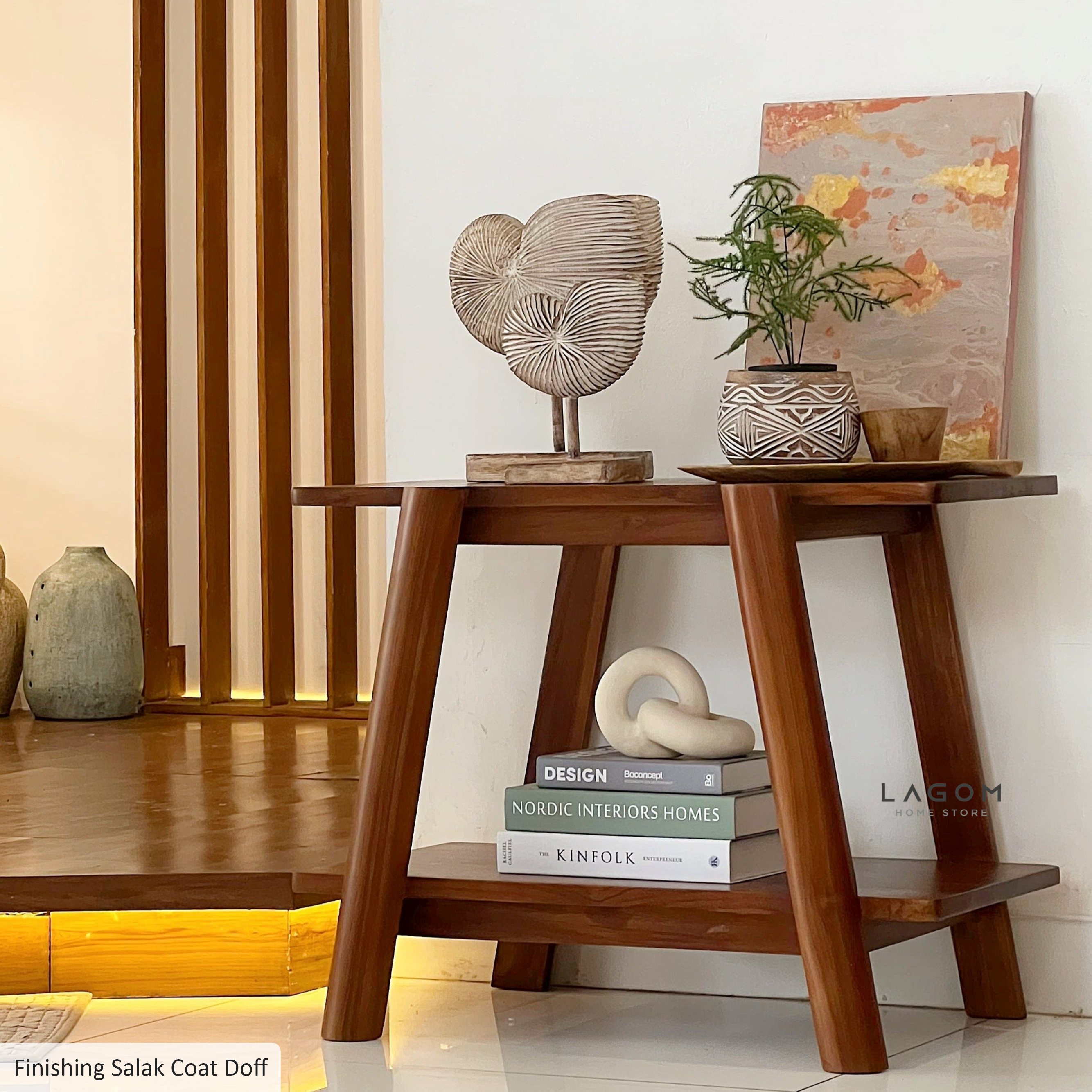 Meja Samping Meja Konsol dengan 2 Ambalan dari Kayu Jati Side Table Lagom Home Store Jati Furnitur Teak Furniture Jakarta