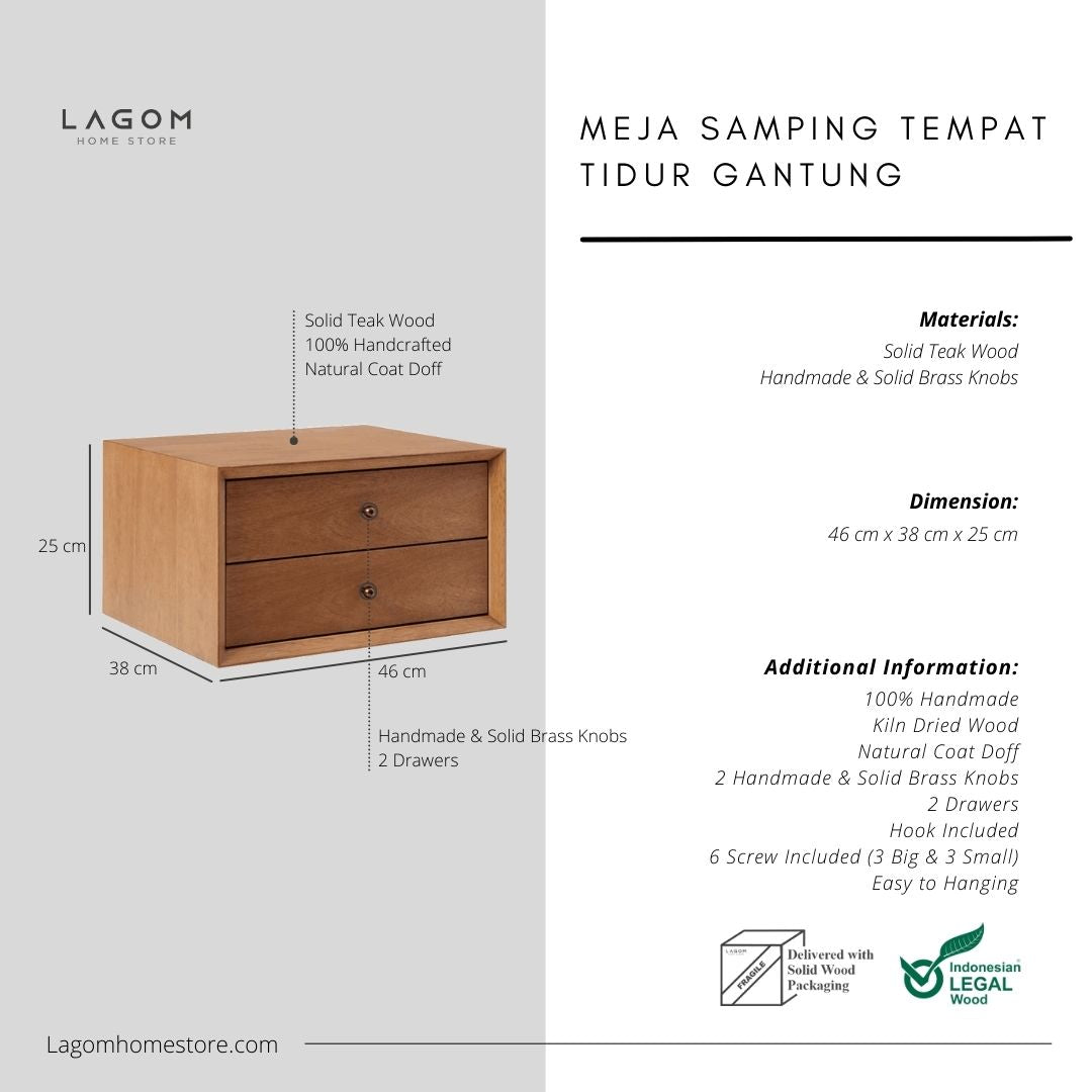 Meja Samping Tempat Tidur Gantung Material Kayu Jati Solid Side Table Lagom Home Store Jati Furnitur Teak Furniture Jakarta