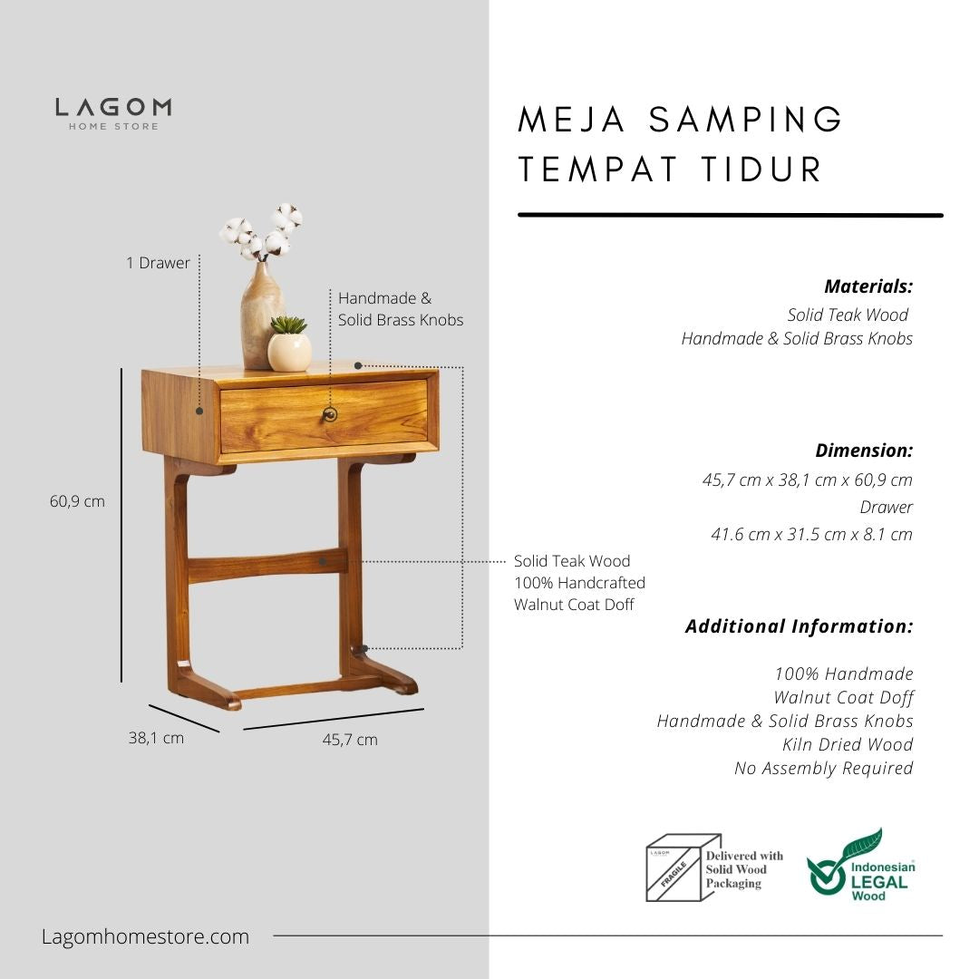 Meja Samping Tempat Tidur Kayu Jati Solid Side Table Lagom Home Store Jati Furnitur Teak Furniture Jakarta