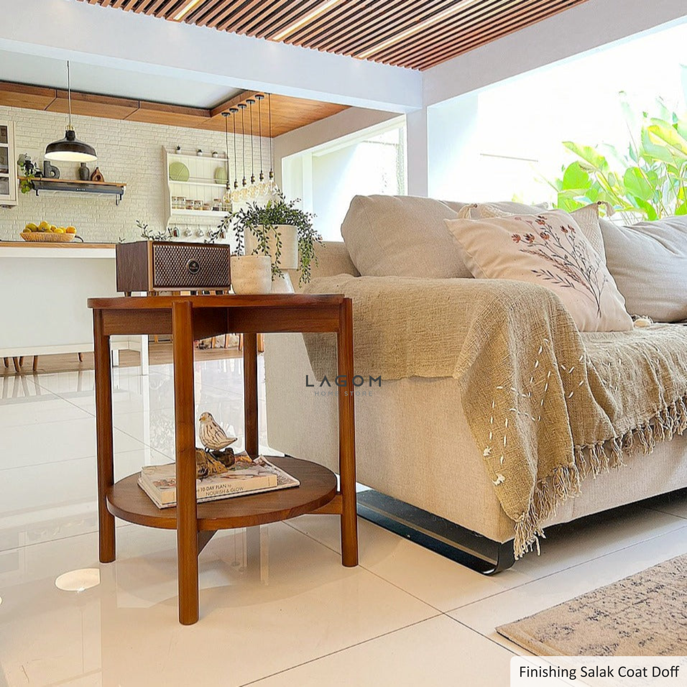 Meja Samping Unik bentuk Lingkaran dari Kayu Jati Side Table Lagom Home Store Jati Furnitur Teak Furniture Jakarta