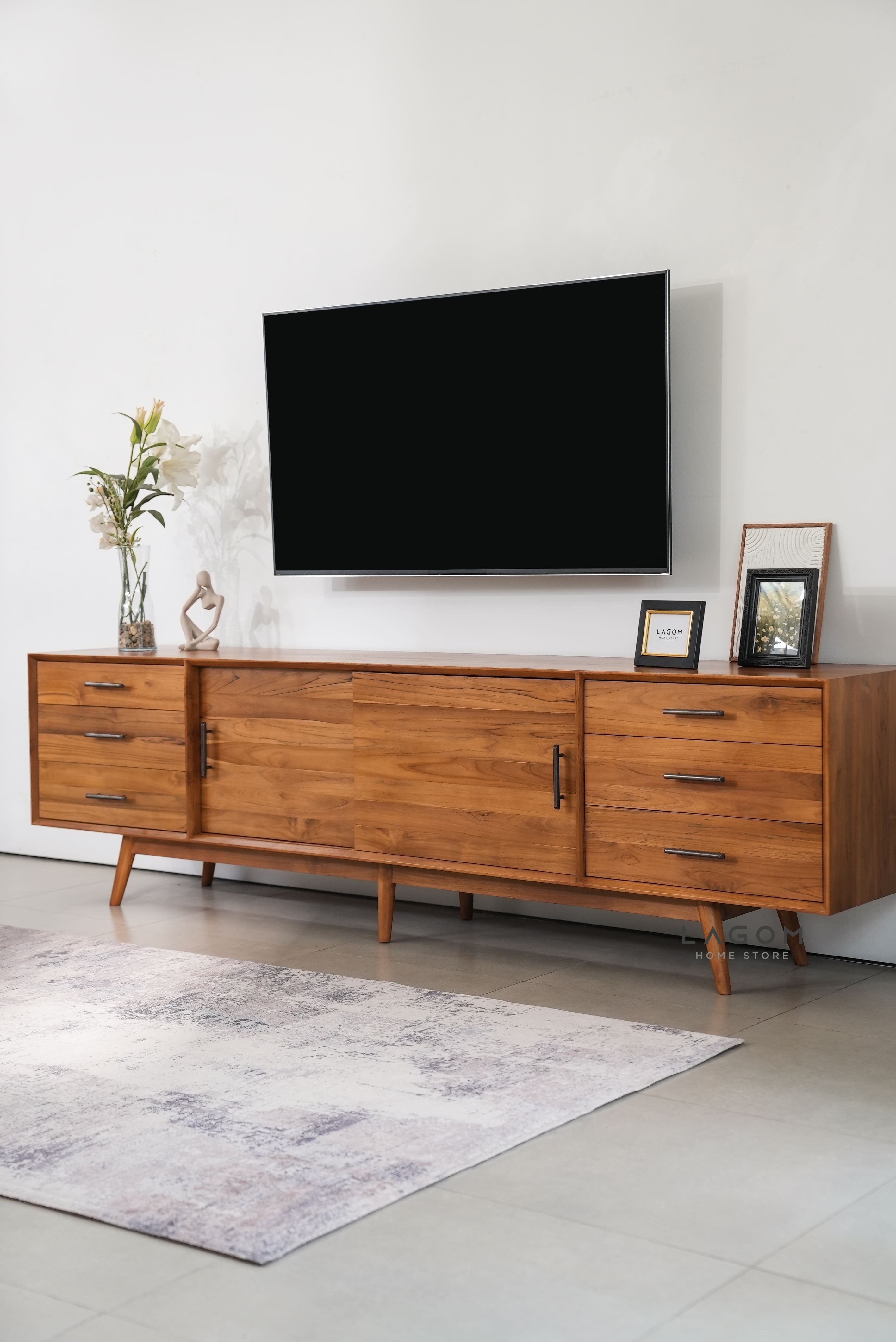 Meja TV Kayu Jati - Panjang 244 cm TV Cabinet Lagom Home Store Jati Furnitur Teak Furniture Jakarta