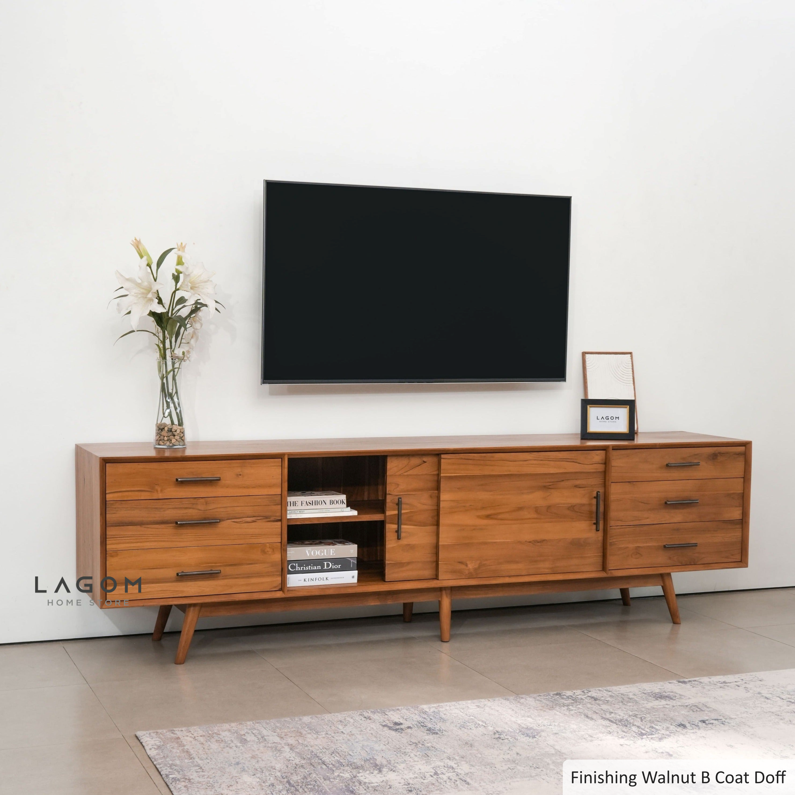 Meja TV Kayu Jati - Panjang 244 cm TV Cabinet Lagom Home Store Jati Furnitur Teak Furniture Jakarta