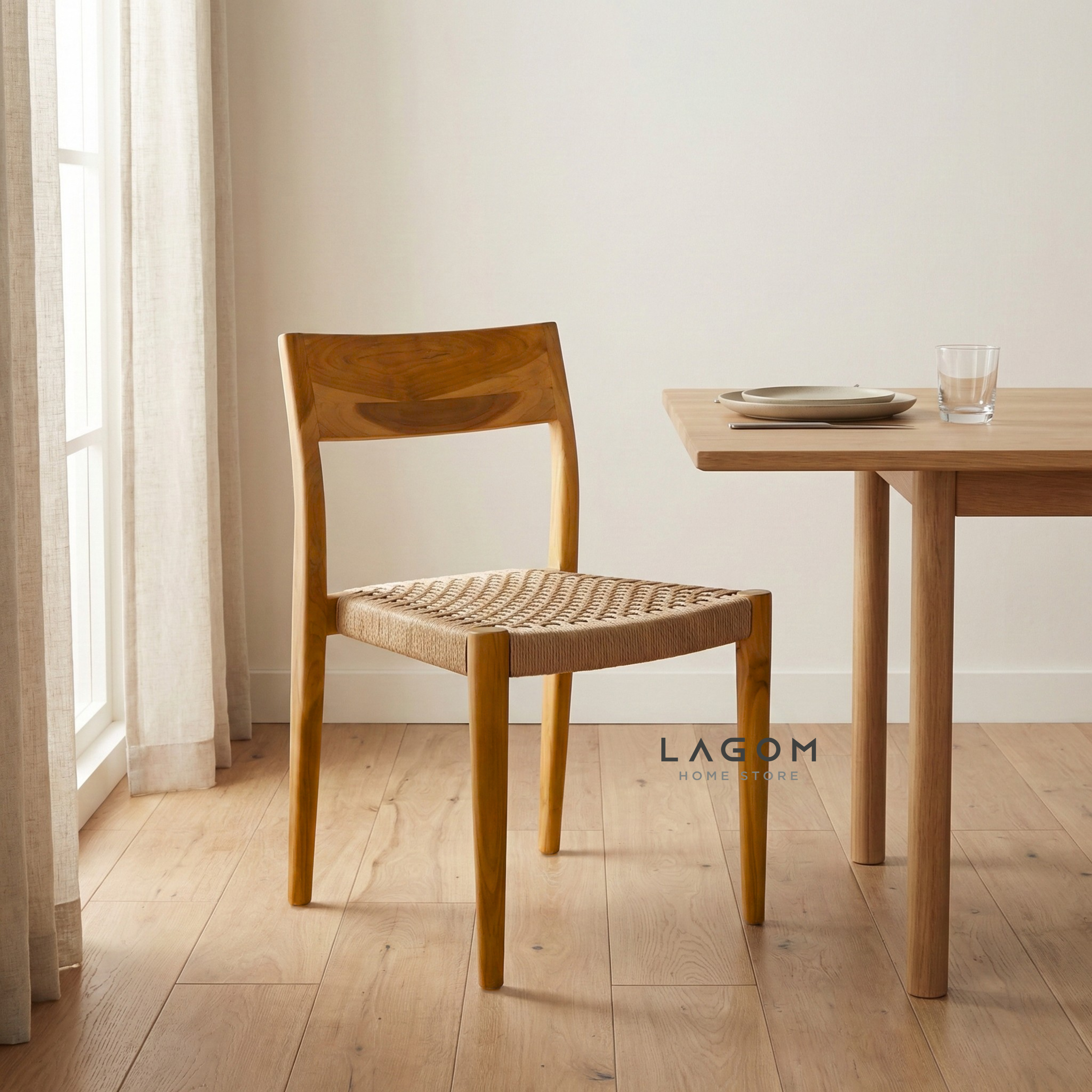 Minimalist Chair in Teak & Paper Loom Chair Lagom Home Store Jati Furnitur Teak Furniture Jakarta