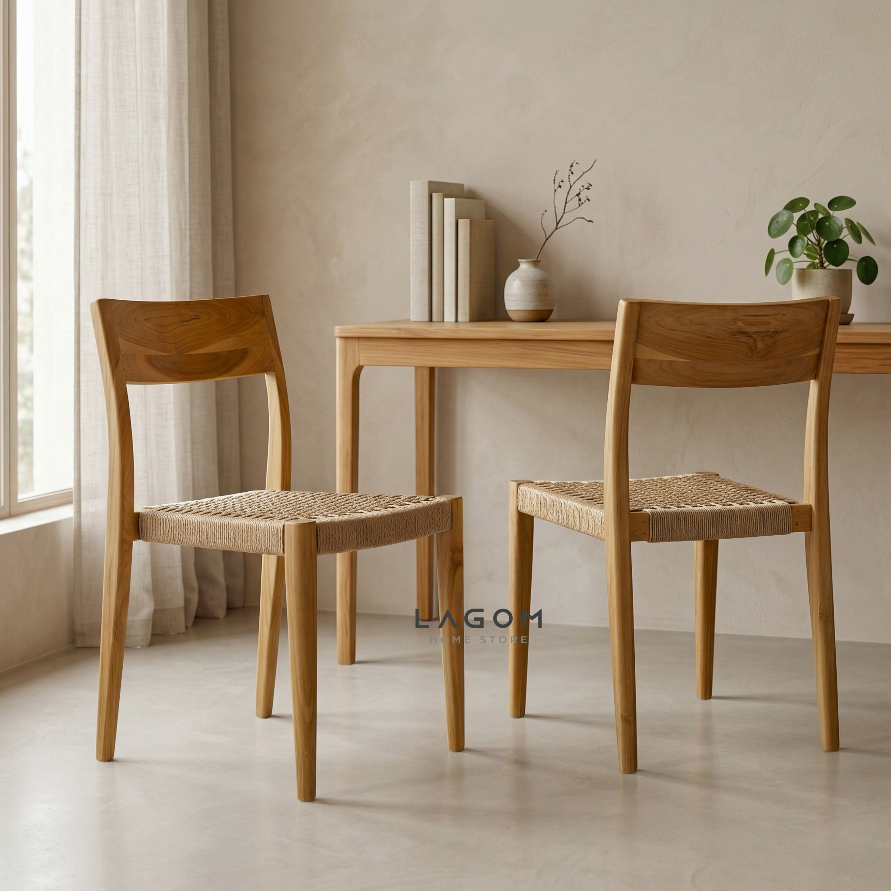 Minimalist Chair in Teak & Paper Loom Chair Lagom Home Store Jati Furnitur Teak Furniture Jakarta