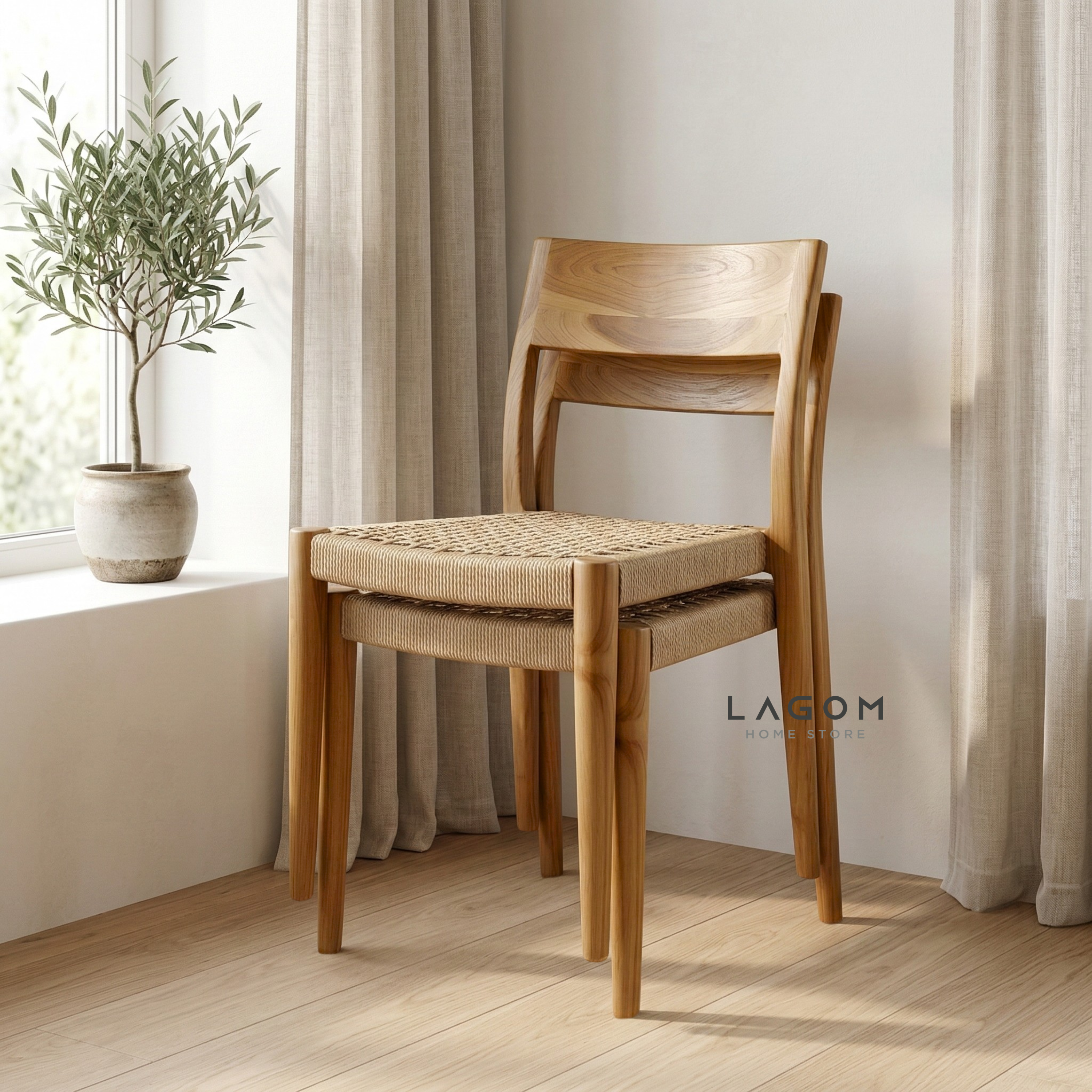 Minimalist Chair in Teak & Paper Loom Chair Lagom Home Store Jati Furnitur Teak Furniture Jakarta