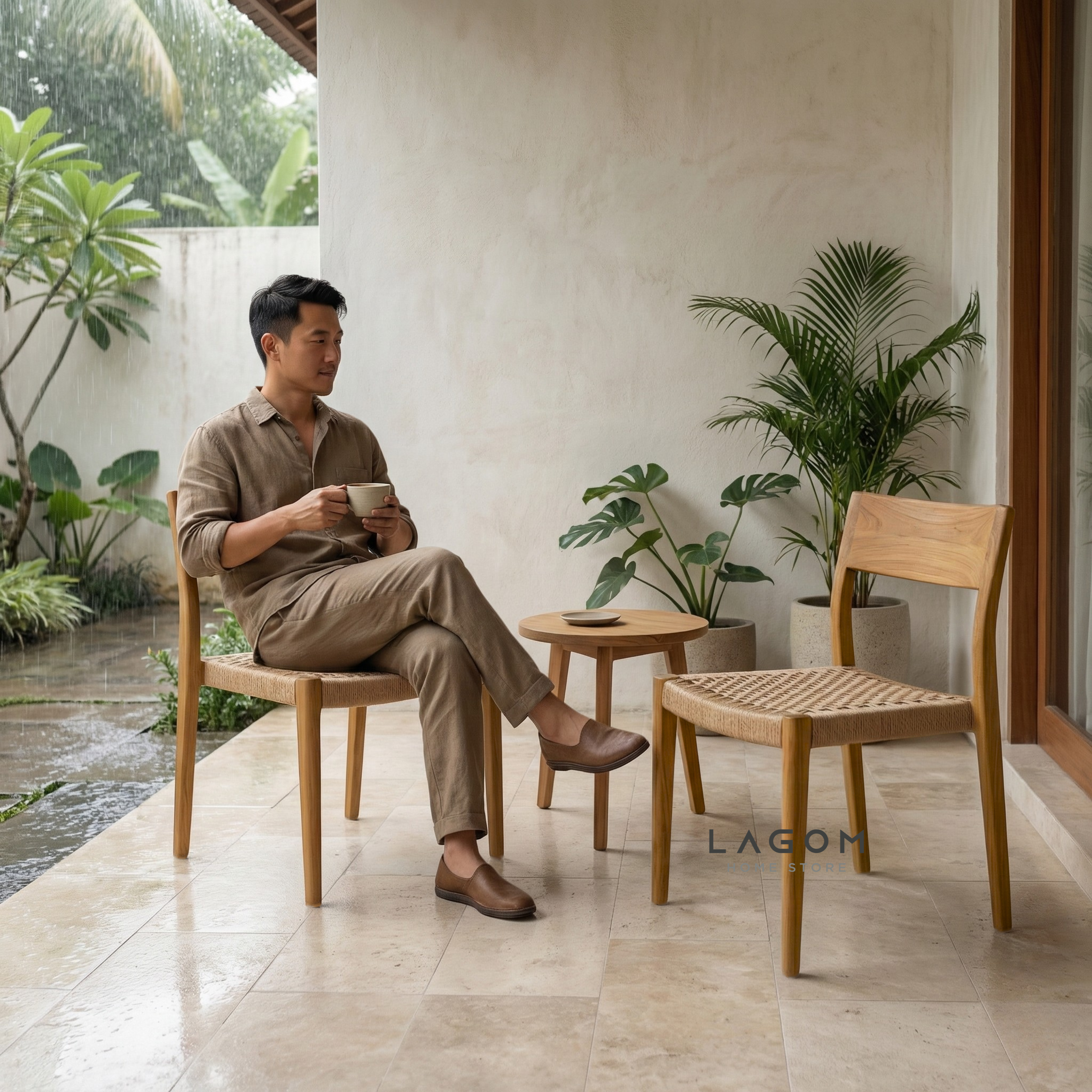 Minimalist Chair in Teak & Paper Loom Chair Lagom Home Store Jati Furnitur Teak Furniture Jakarta