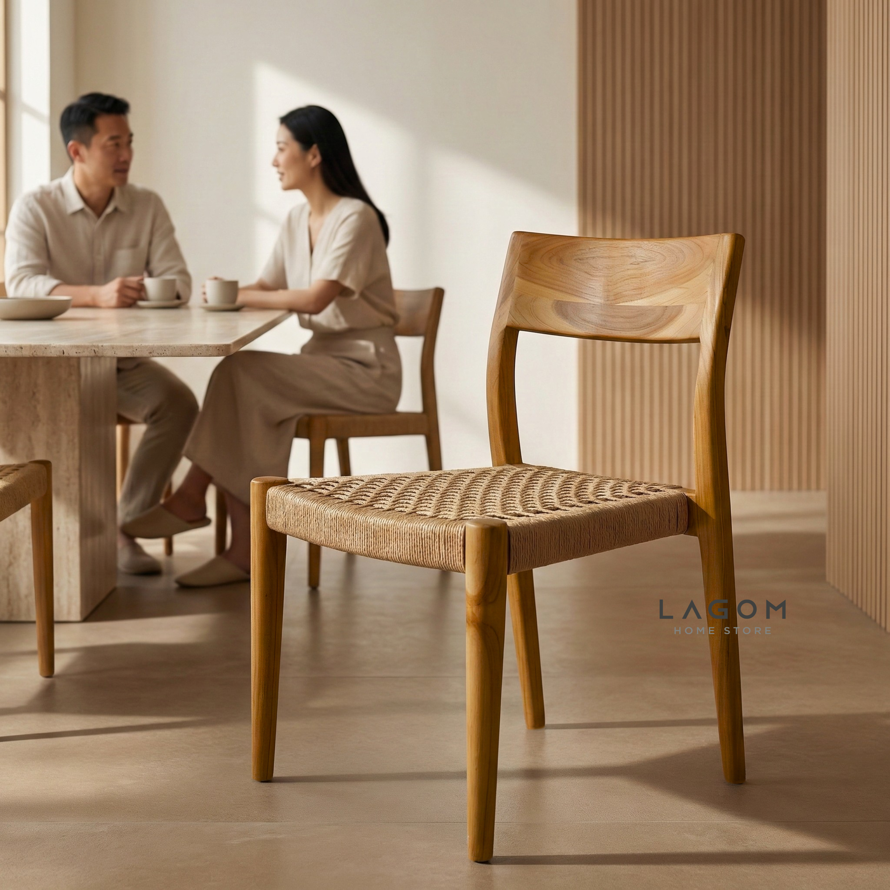 Minimalist Chair in Teak & Paper Loom Chair Lagom Home Store Jati Furnitur Teak Furniture Jakarta