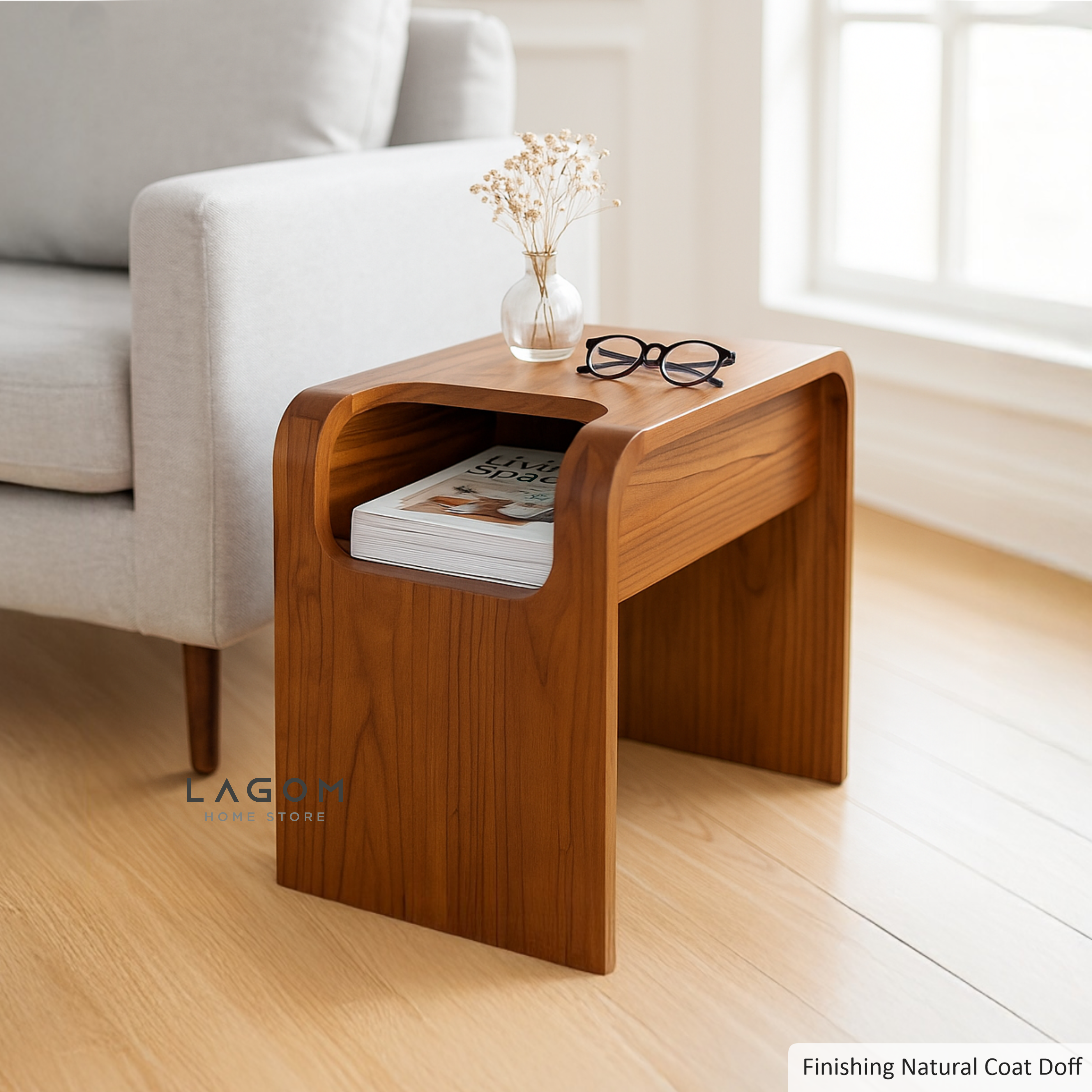 Minimalist Teak Side Table with Open Storage Side Table Lagom Home Store Jati Furnitur Teak Furniture Jakarta