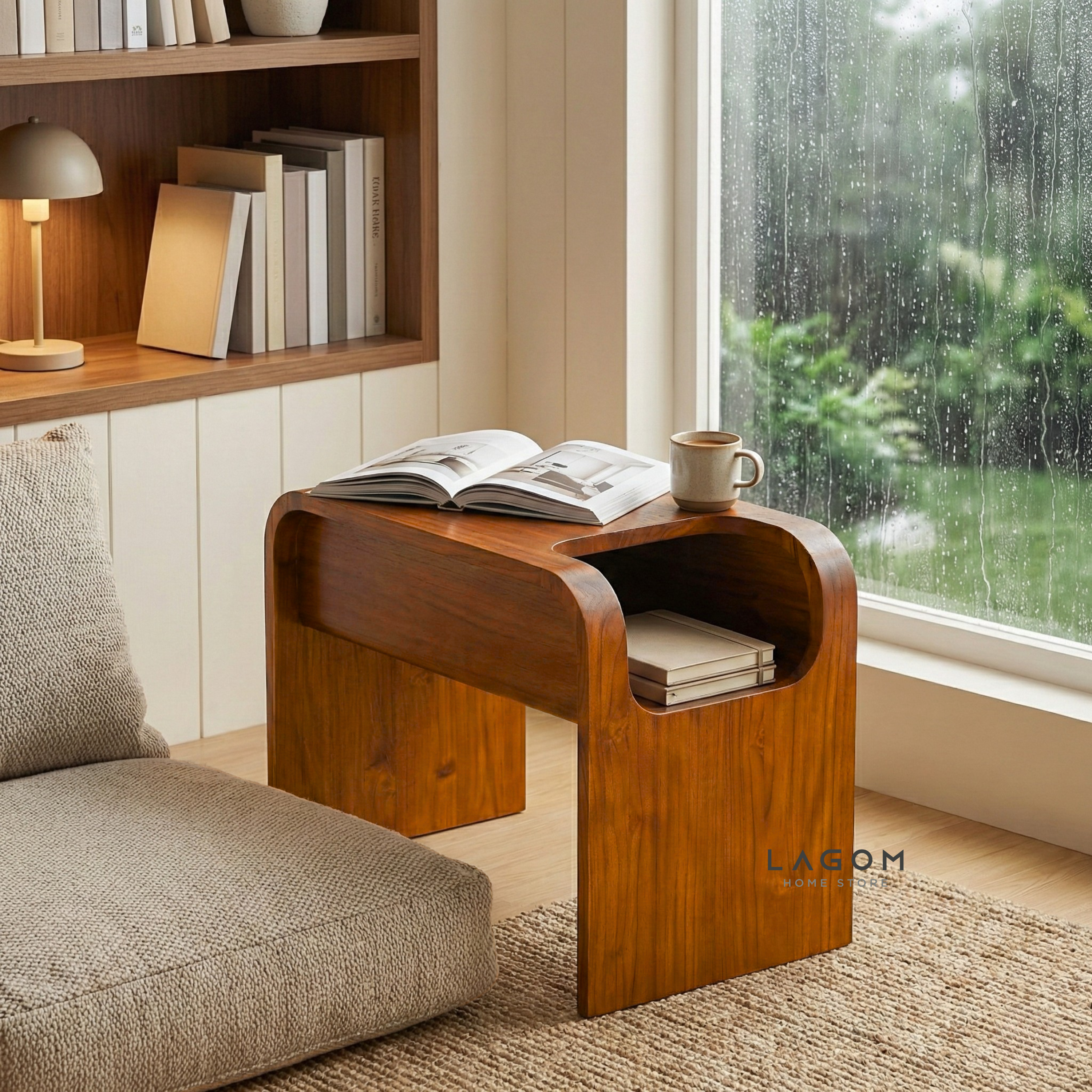 Minimalist Teak Side Table with Open Storage Side Table Lagom Home Store Jati Furnitur Teak Furniture Jakarta