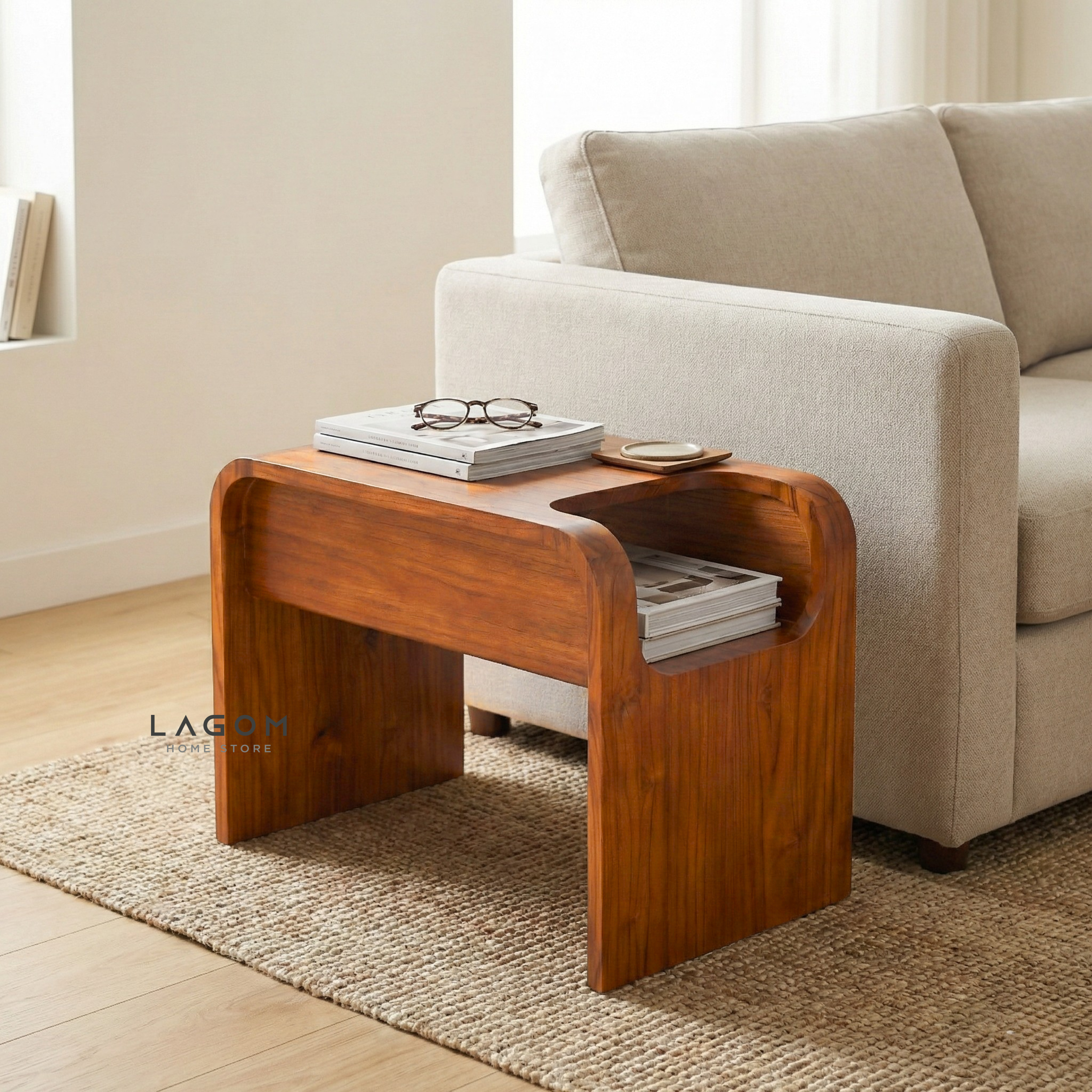 Minimalist Teak Side Table with Open Storage Side Table Lagom Home Store Jati Furnitur Teak Furniture Jakarta