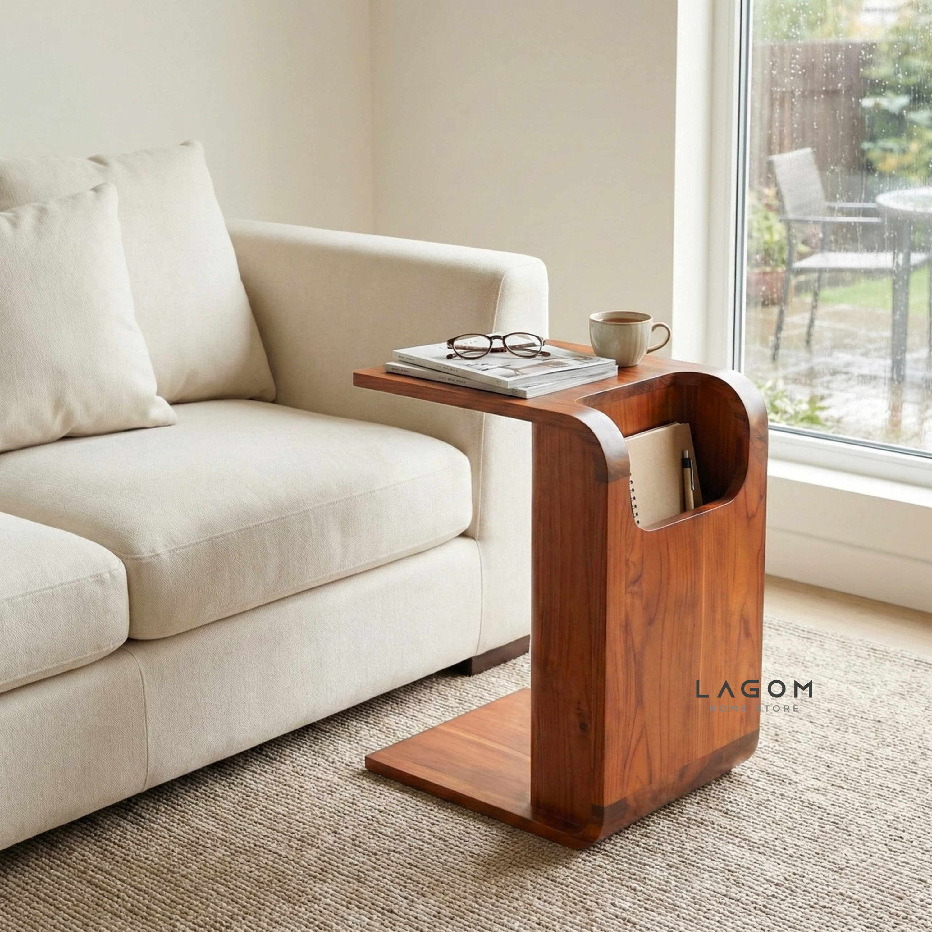 Minimalist Teak Side Table with Open Storage Side Table Lagom Home Store Jati Furnitur Teak Furniture Jakarta