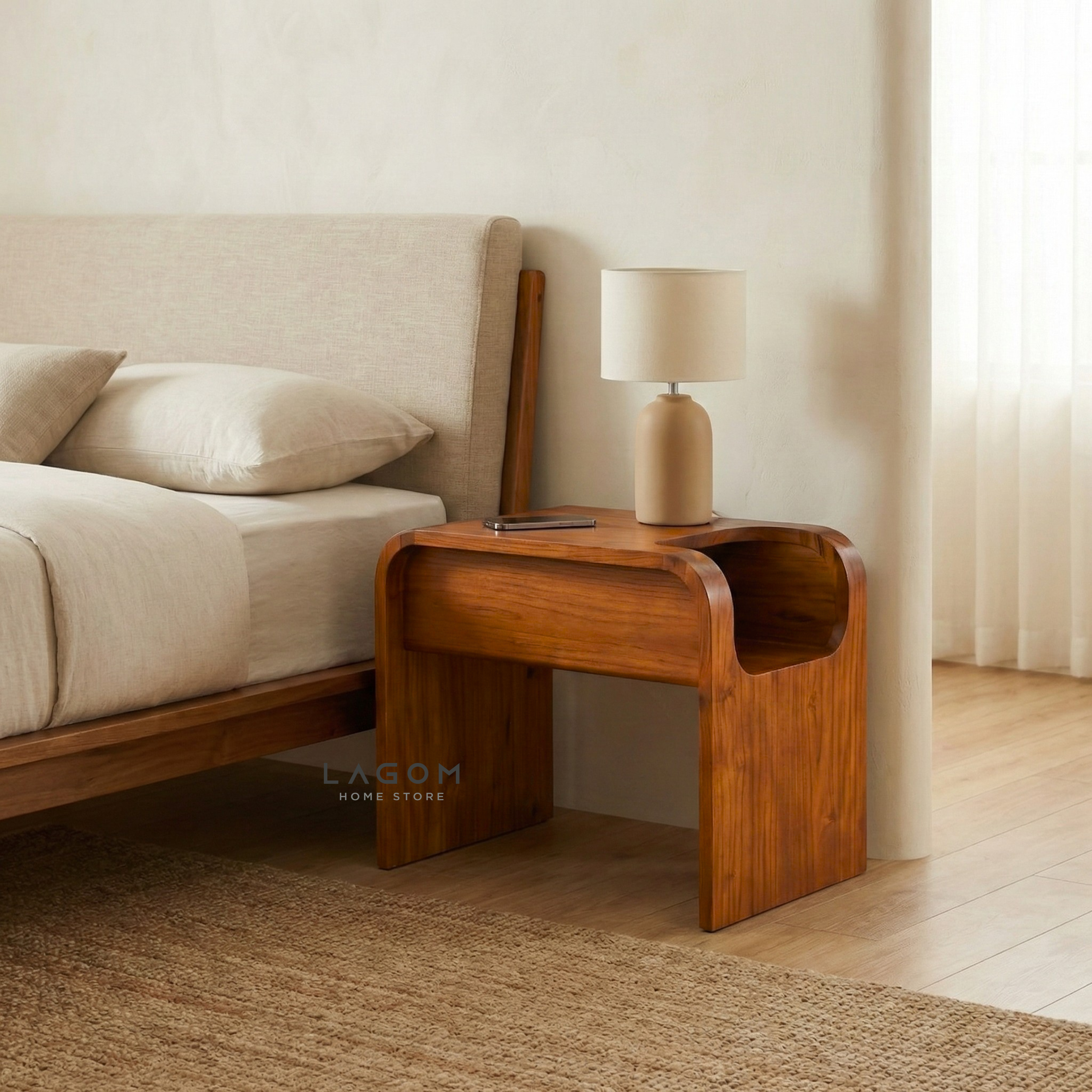 Minimalist Teak Side Table with Open Storage Side Table Lagom Home Store Jati Furnitur Teak Furniture Jakarta