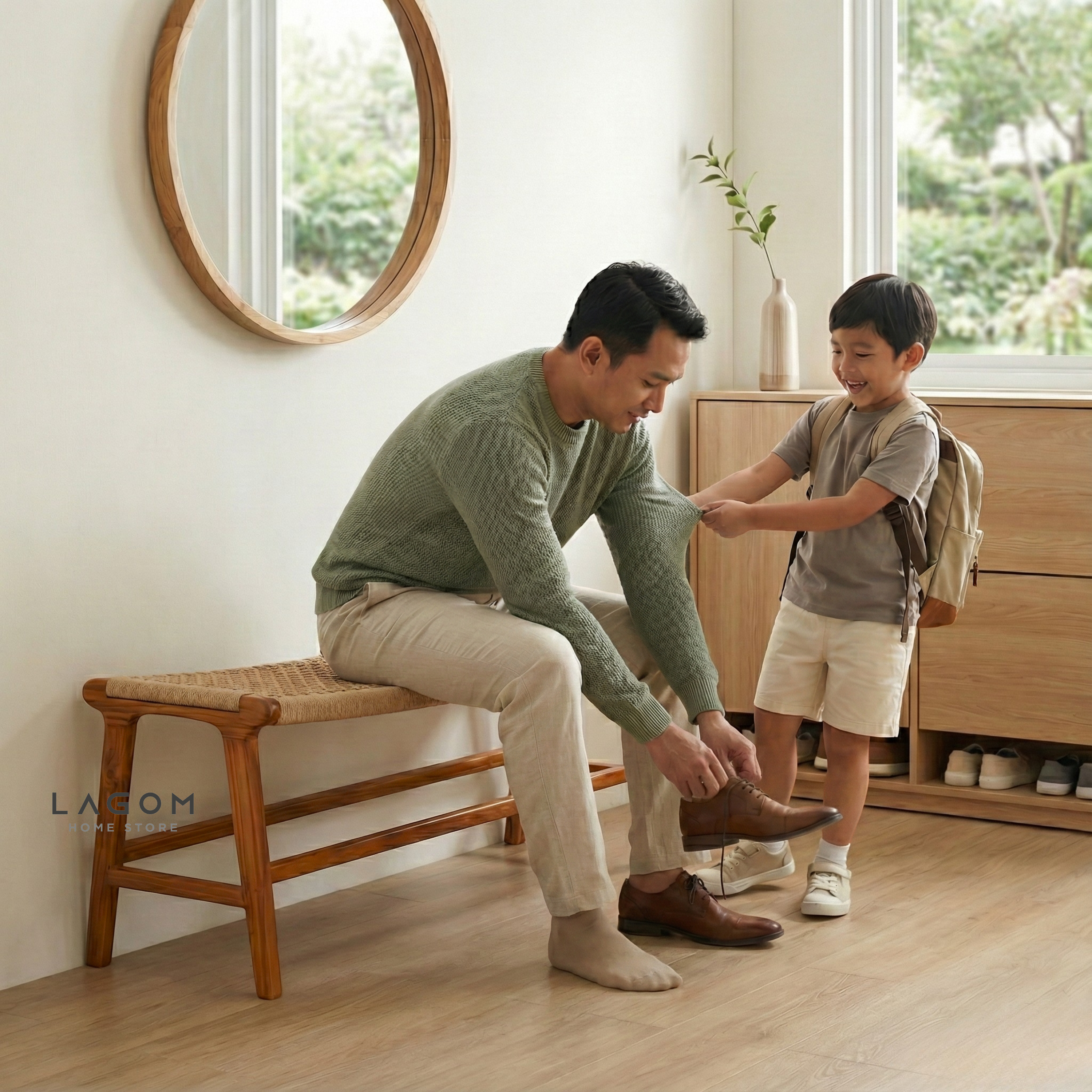 Premium Bench in Teak Wood & Loom Bench Seat Lagom Home Store Jati Furnitur Teak Furniture Jakarta