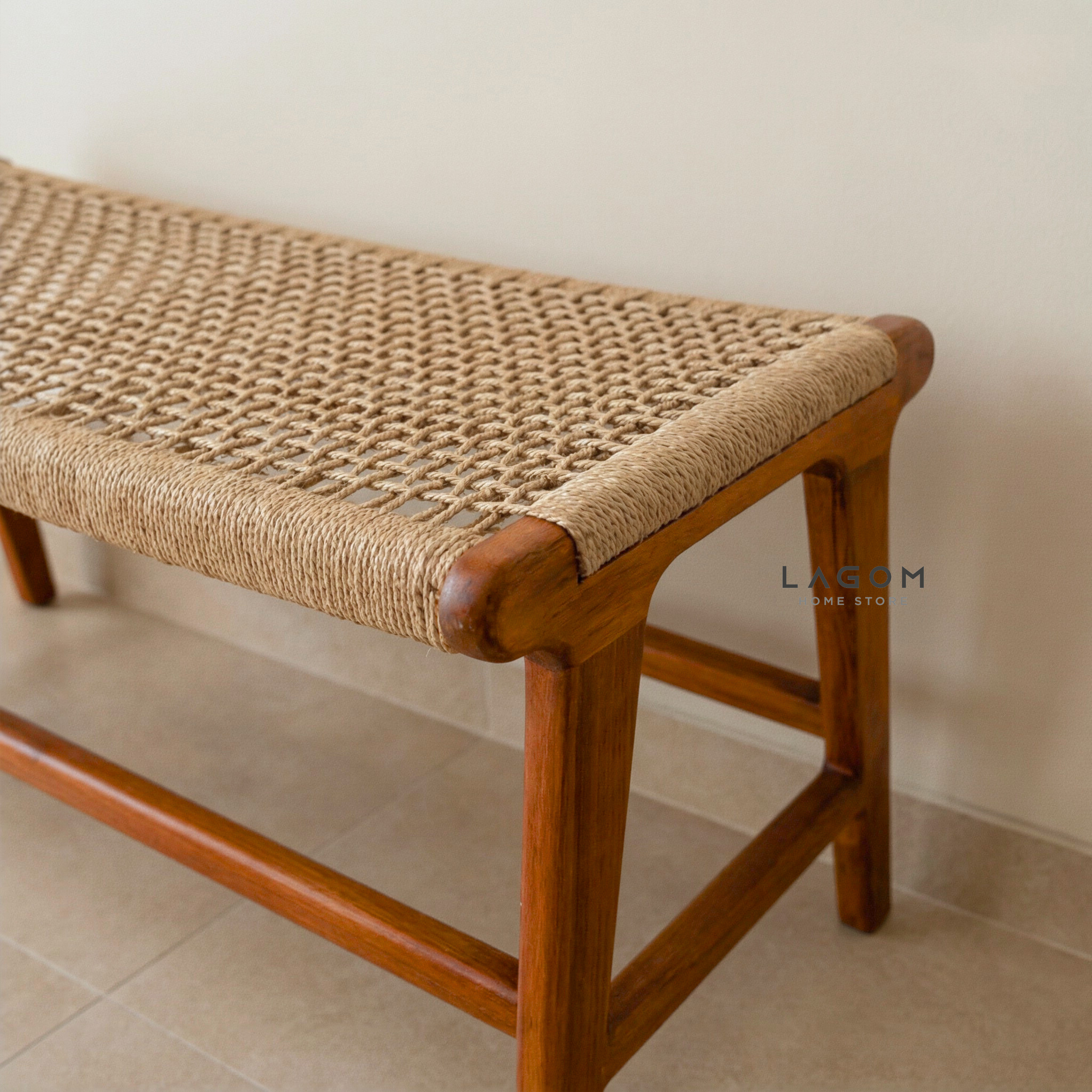 Premium Bench in Teak Wood & Loom Bench Seat Lagom Home Store Jati Furnitur Teak Furniture Jakarta