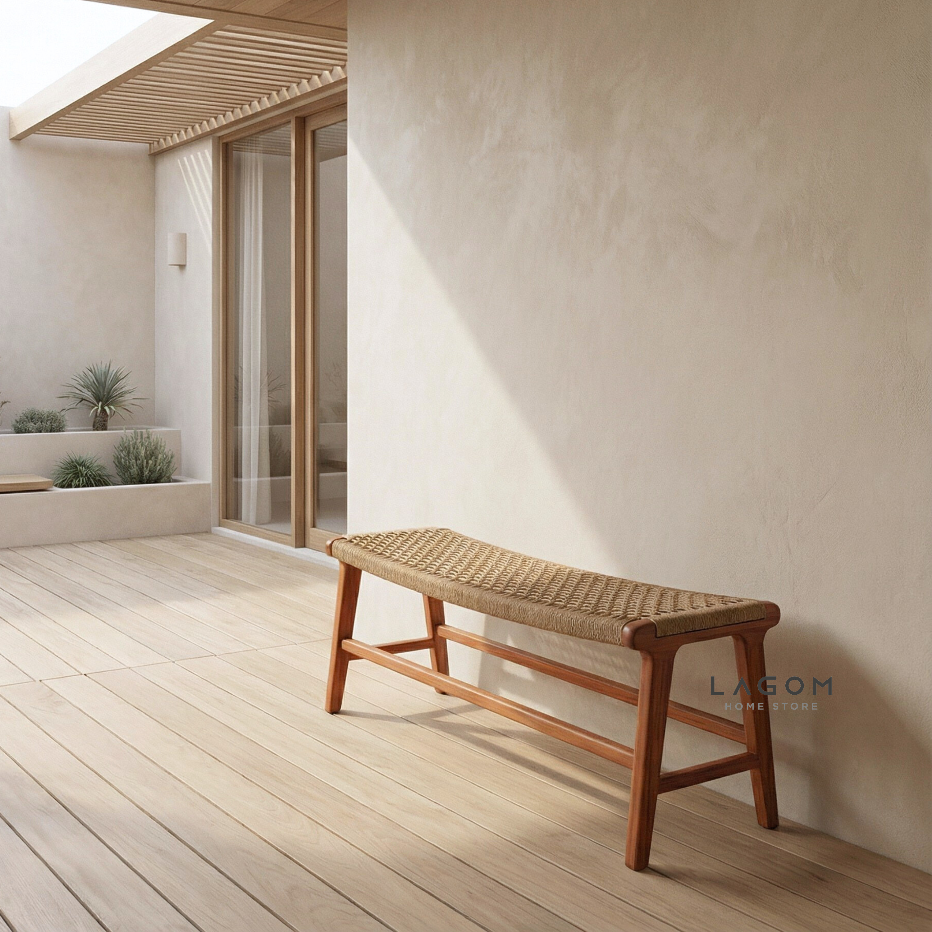 Premium Bench in Teak Wood & Loom Bench Seat Lagom Home Store Jati Furnitur Teak Furniture Jakarta