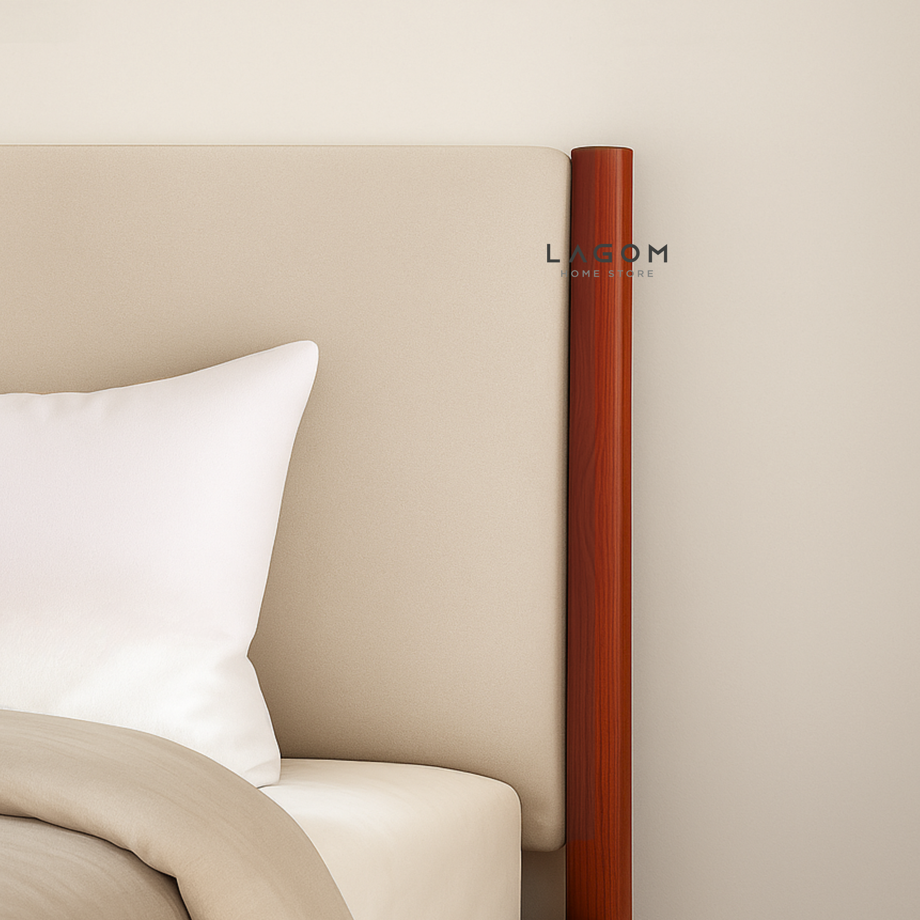 Premium Teak Bed Frame with Cushioned Headboard 170 cm x 210 cm x 110 cm (Mattress 160 cm × 200 cm) Bed Frame Lagom Home Store Jati Furnitur Teak Furniture Jakarta