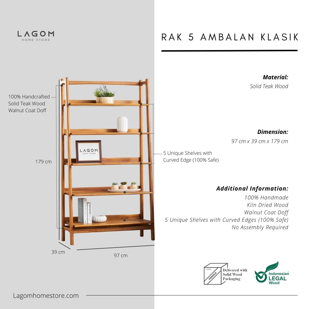 Rak 5 Ambalan Material Kayu Jati Solid Bookshelves Lagom Home Store Jati Furnitur Teak Furniture Jakarta