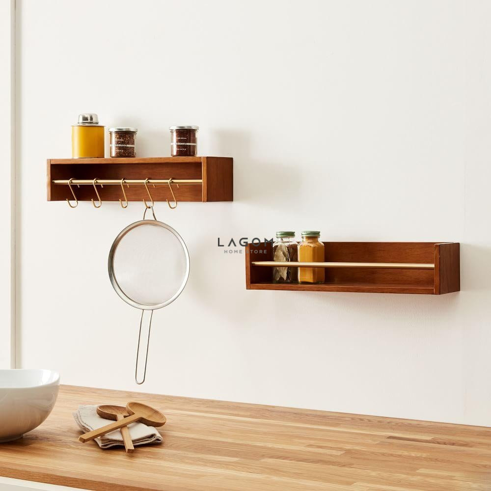 Rak Ambalan Dinding Kayu Jati dengan Gantungan Set of 2 (Medium Size) Wall Shelf Lagom Home Store Jati Furnitur Teak Furniture Jakarta