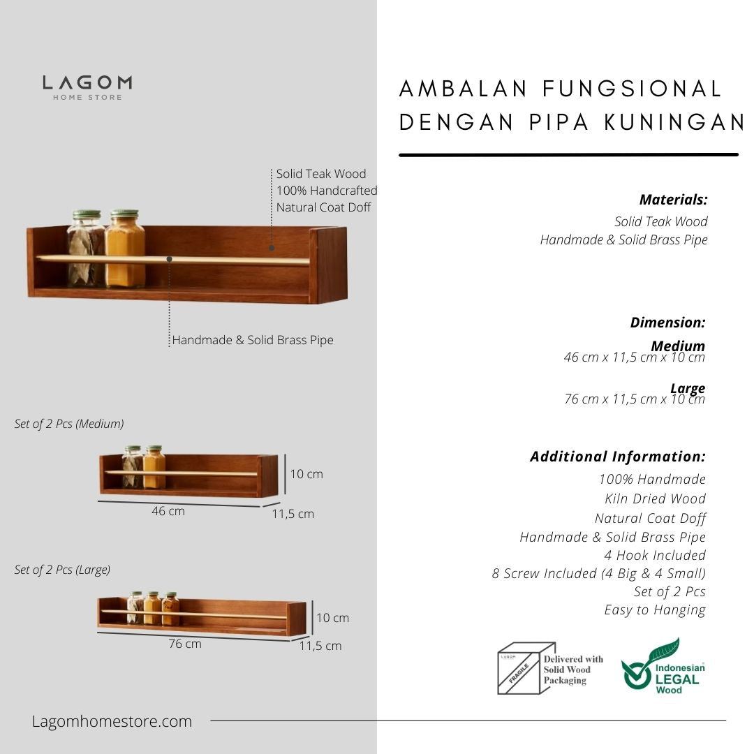 Rak Ambalan Dinding Multifungsi dengan Gantungan Wall Shelf Lagom Home Store Jati Furnitur Teak Furniture Jakarta