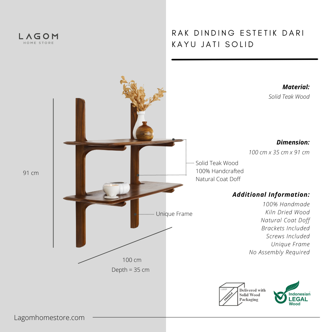 Rak Dinding Estetik dari Kayu Jati Solid Wall Shelves Lagom Home Store Jati Furnitur Teak Furniture Jakarta