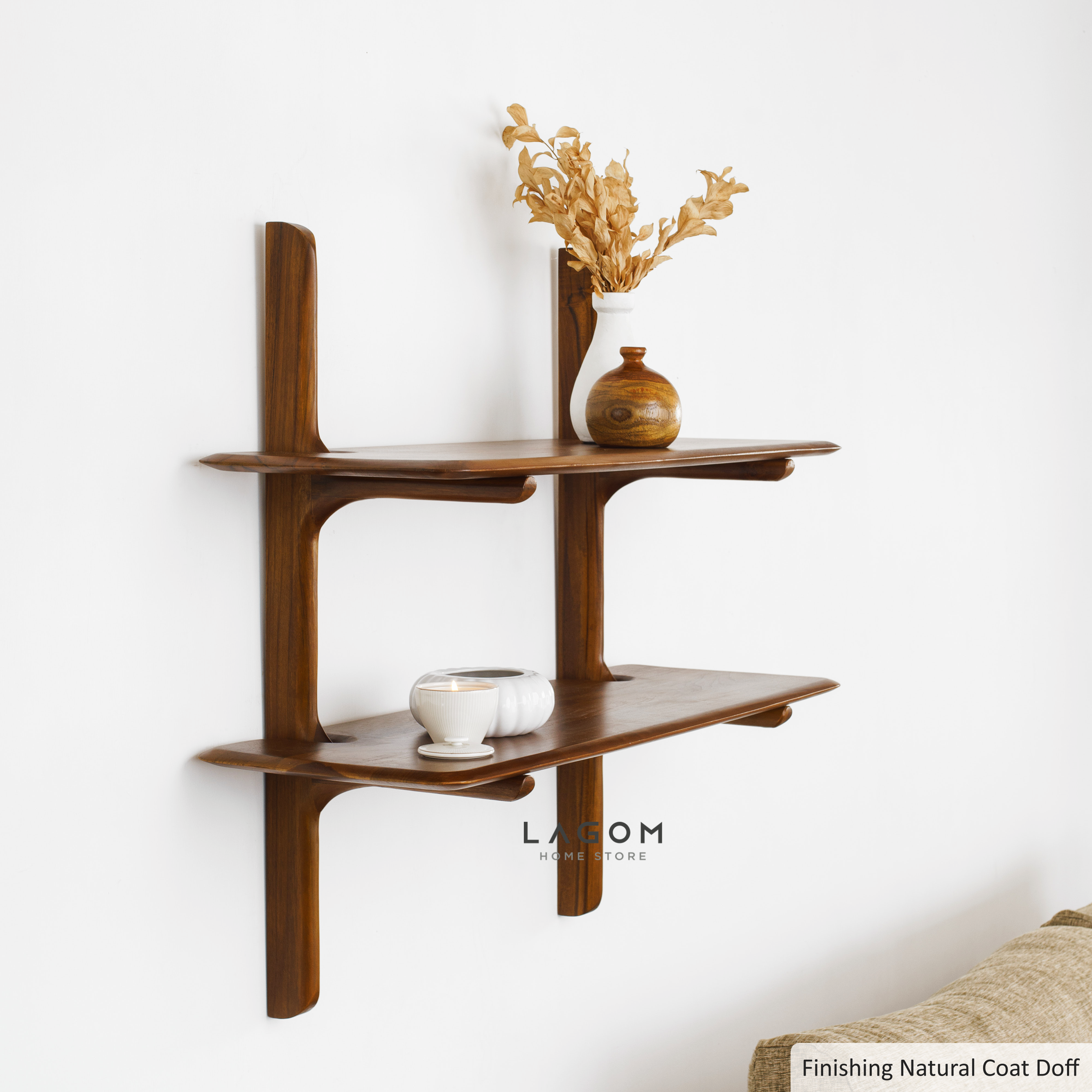 Rak Dinding Estetik dari Kayu Jati Solid Wall Shelves Lagom Home Store Jati Furnitur Teak Furniture Jakarta