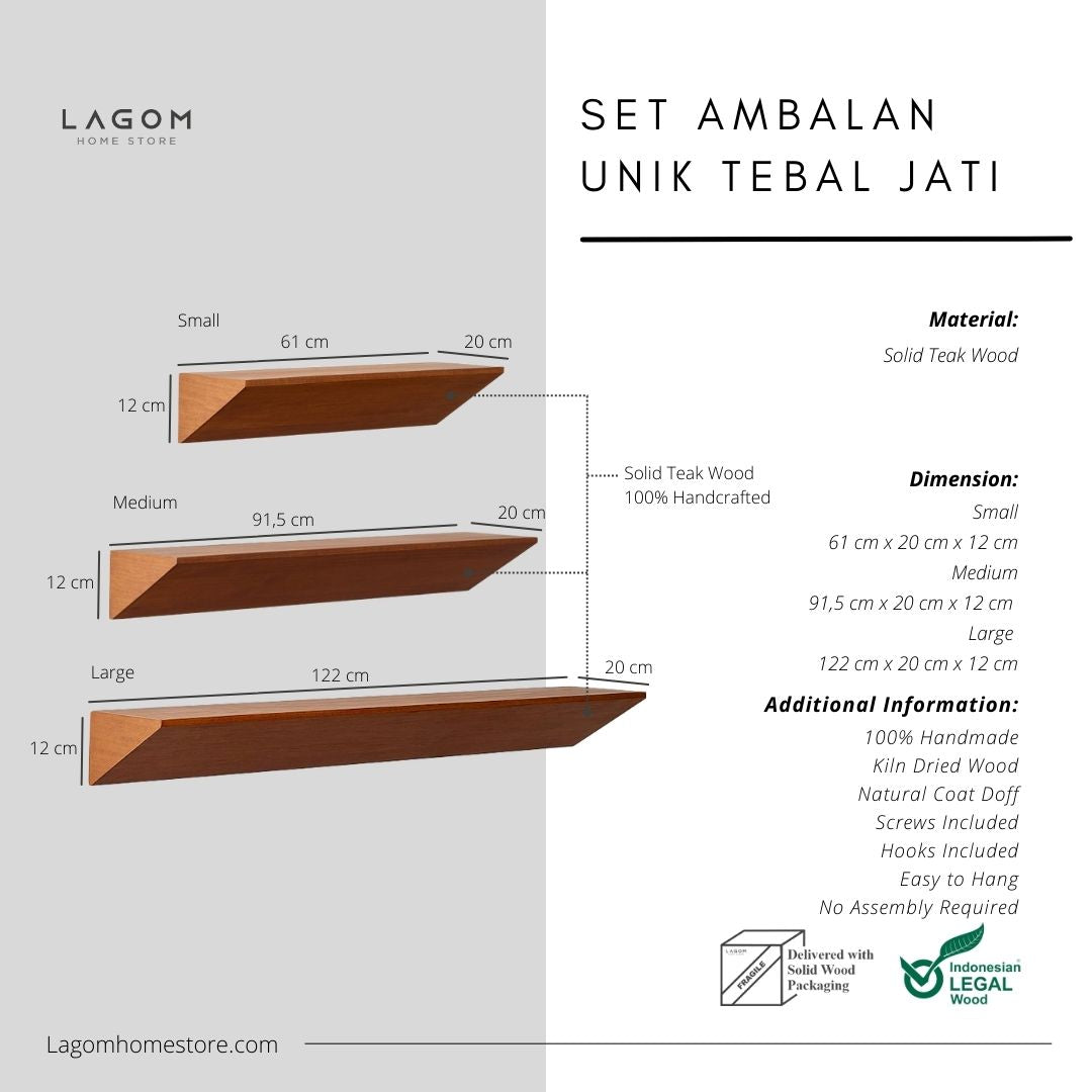 Rak Dinding Kayu Estetis untuk Pajangan Wall Shelf Lagom Home Store Jati Furnitur Teak Furniture Jakarta