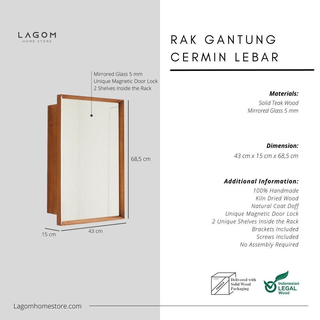 Rak Gantung dari Kayu Jati dengan Cermin Wall Storage Lagom Home Store Jati Furnitur Teak Furniture Jakarta