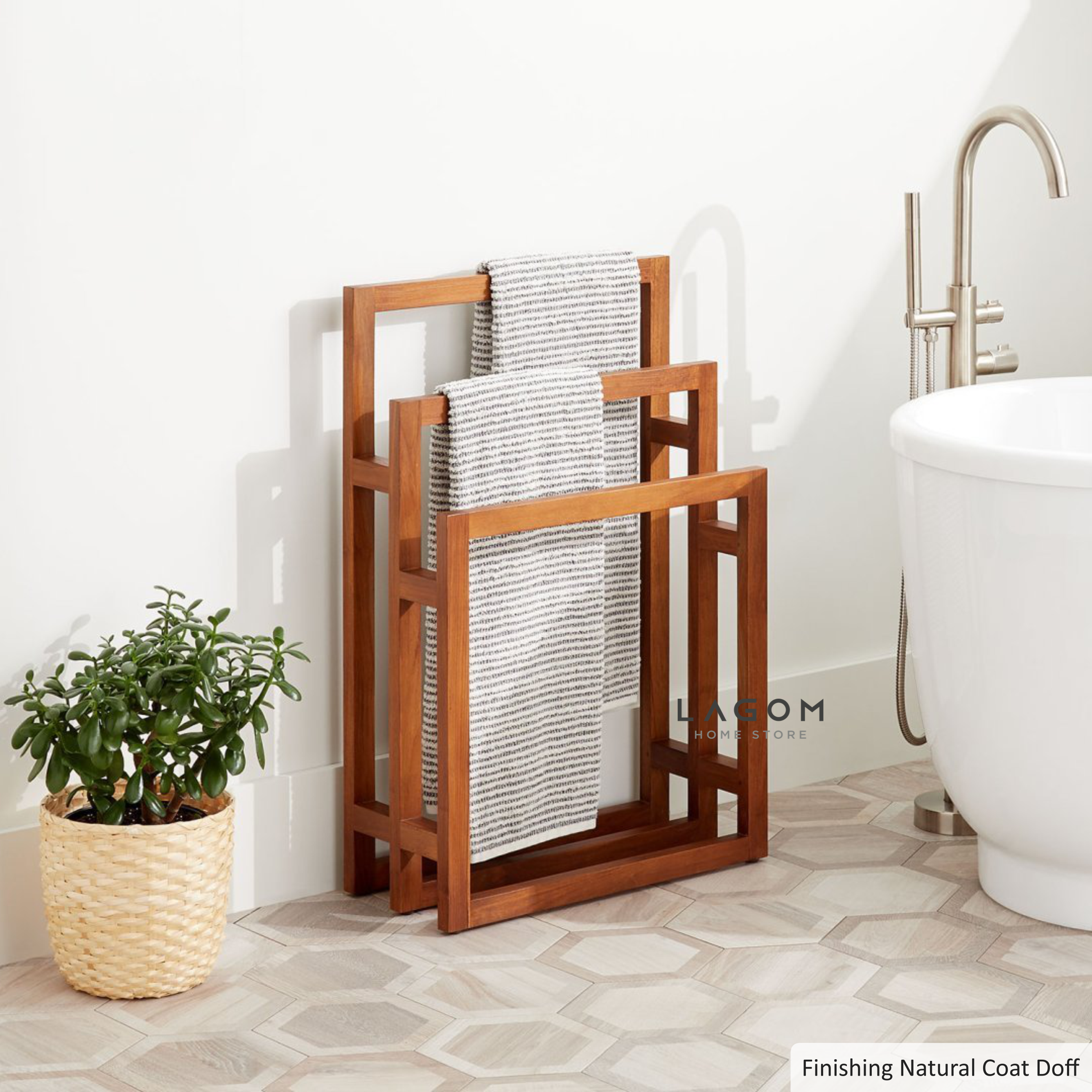 Rak Handuk dari Kayu Jati Solid 61 cm (Width) Towel Rack Lagom Home Store Jati Furnitur Teak Furniture Jakarta