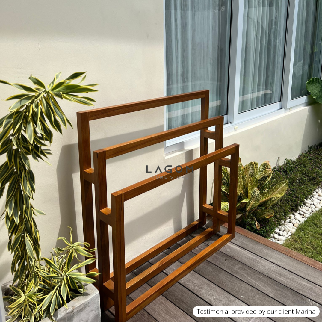 Rak Handuk dari Kayu Jati Solid 91.5 cm (Width) Towel Rack Lagom Home Store Jati Furnitur Teak Furniture Jakarta