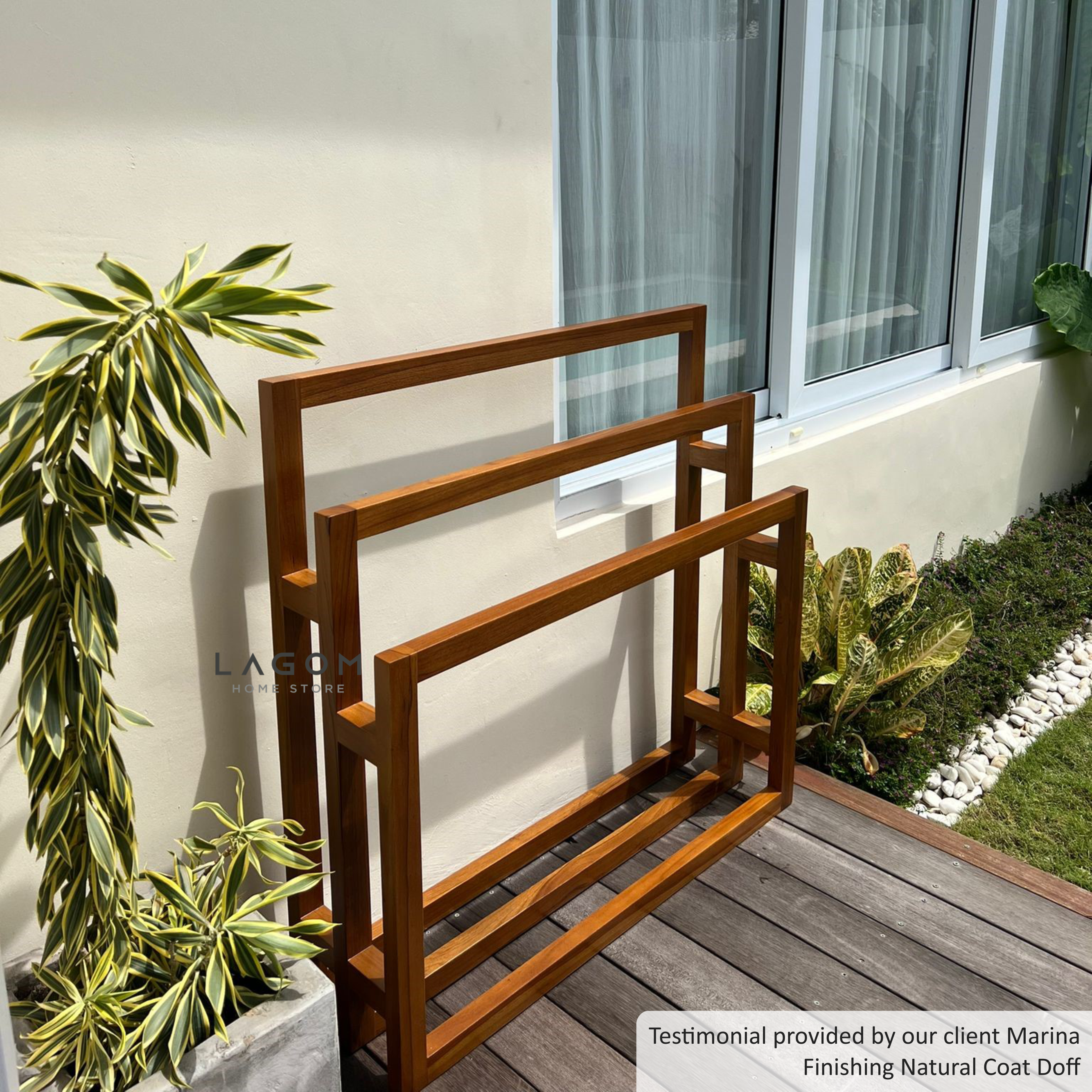 Rak Handuk dari Kayu Jati Solid 91.5 cm (Width) Towel Rack Lagom Home Store Jati Furnitur Teak Furniture Jakarta