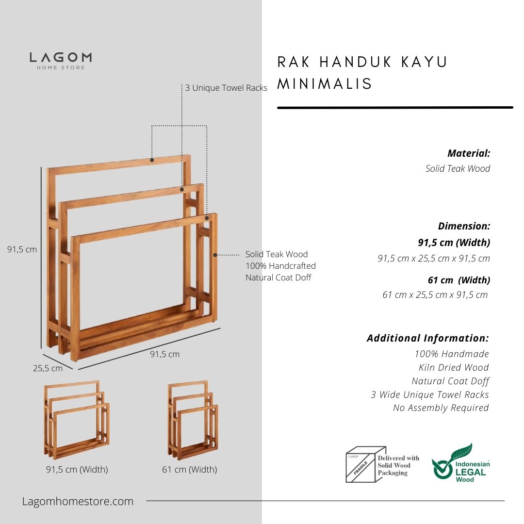 Rak Handuk Minimalis Berundak dari Kayu Jati Towel Rack Lagom Home Store Jati Furnitur Teak Furniture Jakarta