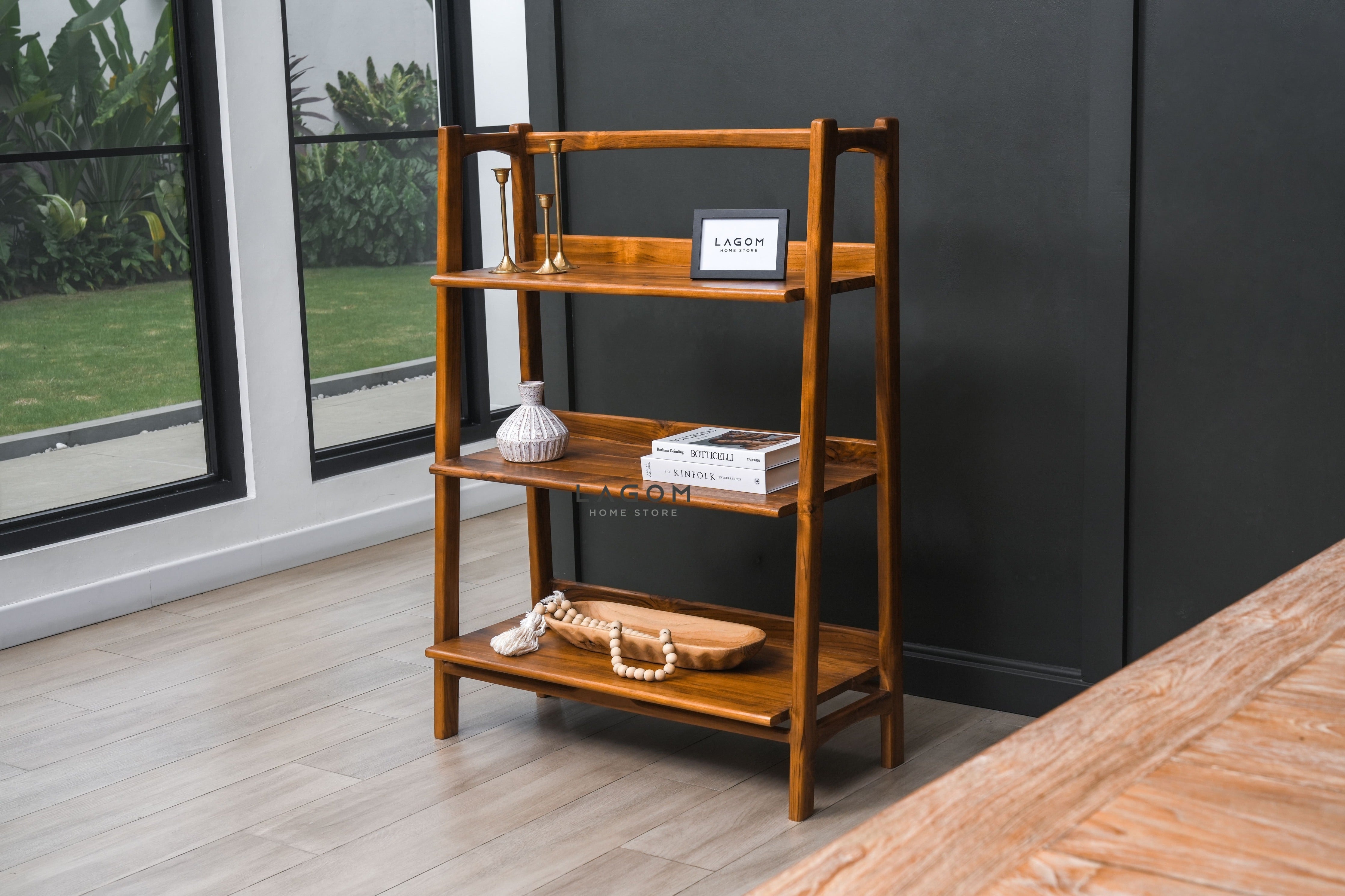 Rak Kayu Jati dengan 3 Ambalan Bookshelves Lagom Home Store Jati Furnitur Teak Furniture Jakarta