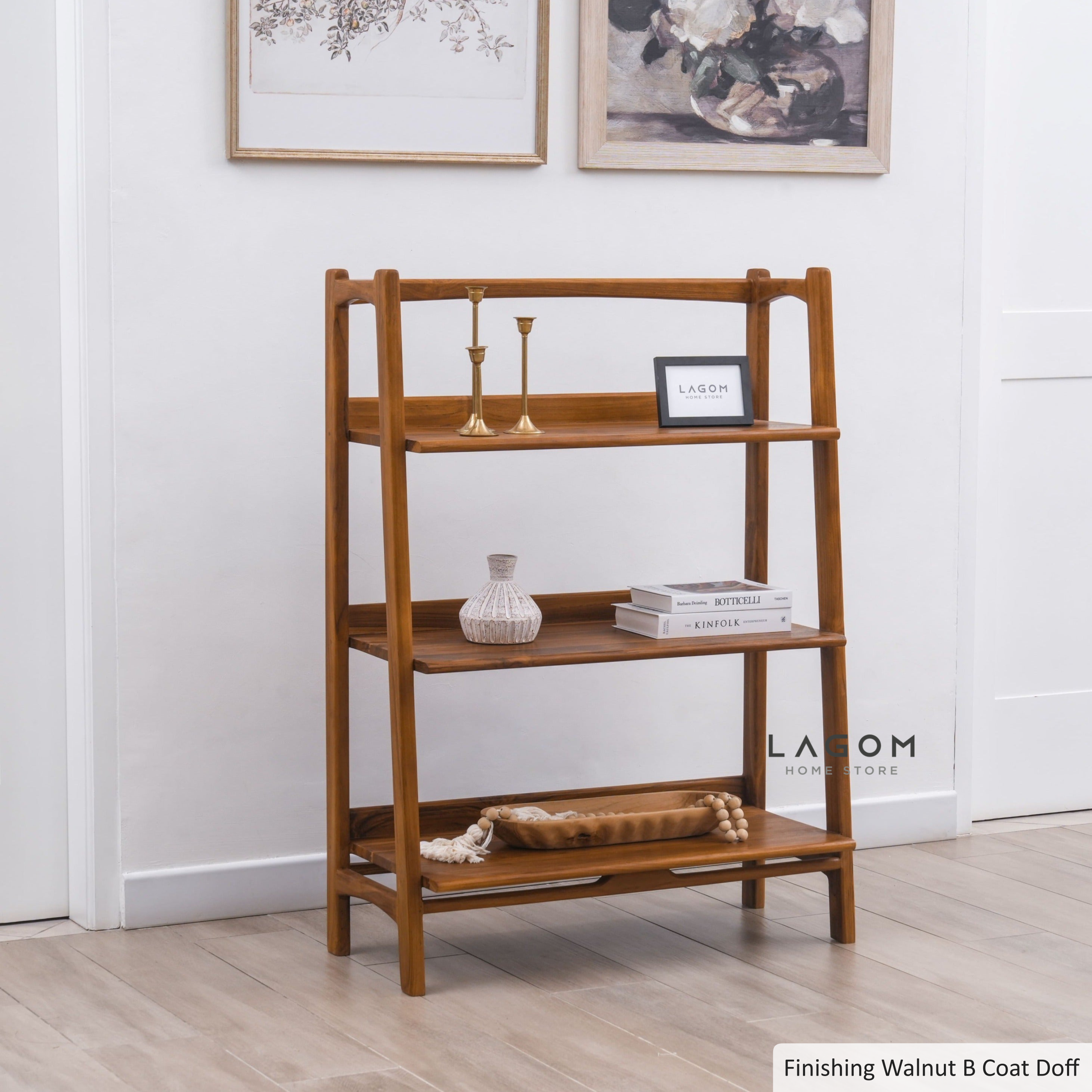 Rak Kayu Jati dengan 3 Ambalan Bookshelves Lagom Home Store Jati Furnitur Teak Furniture Jakarta