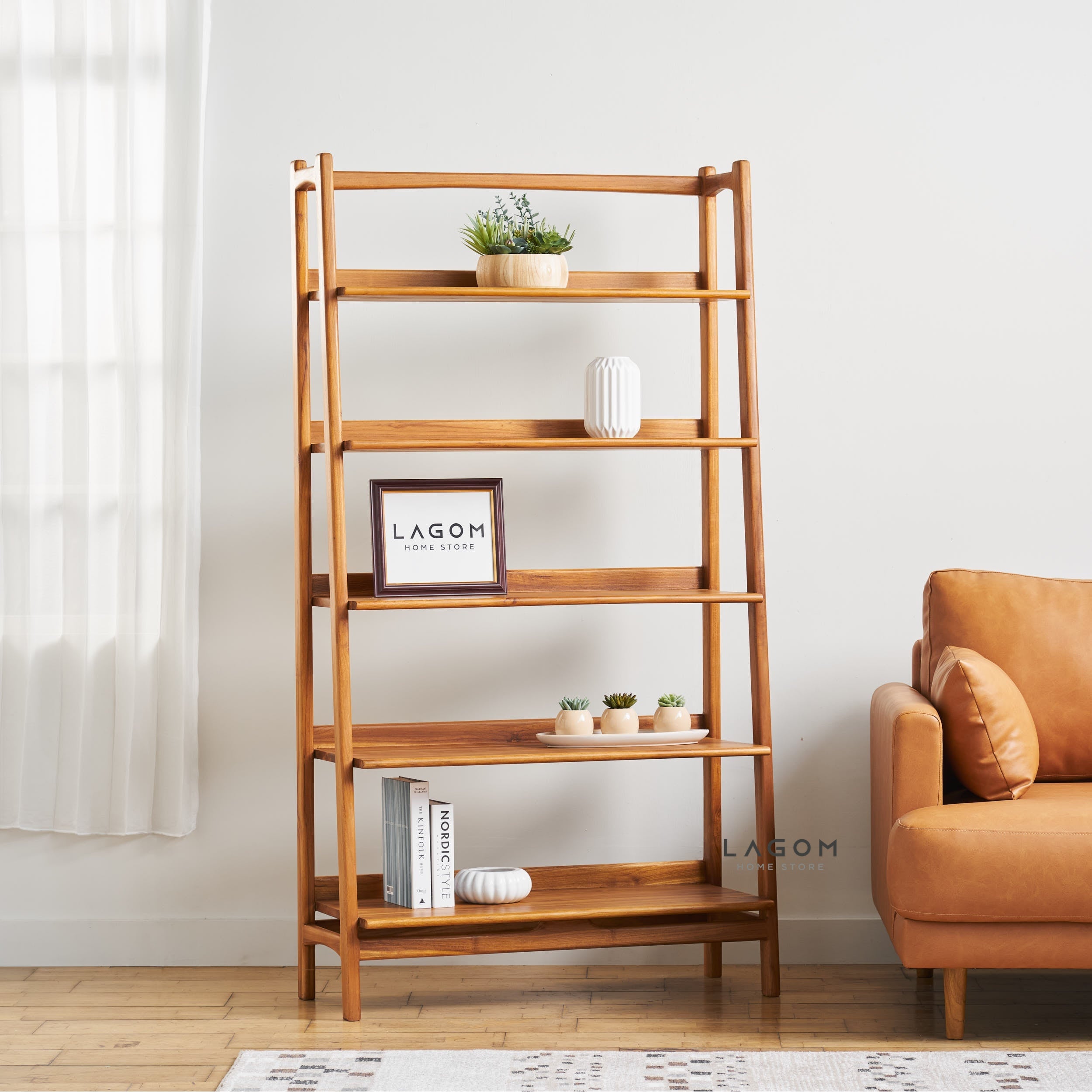 Rak Kayu Jati dengan 5 Ambalan Bookshelf Lagom Home Store Jati Furnitur Teak Furniture Jakarta