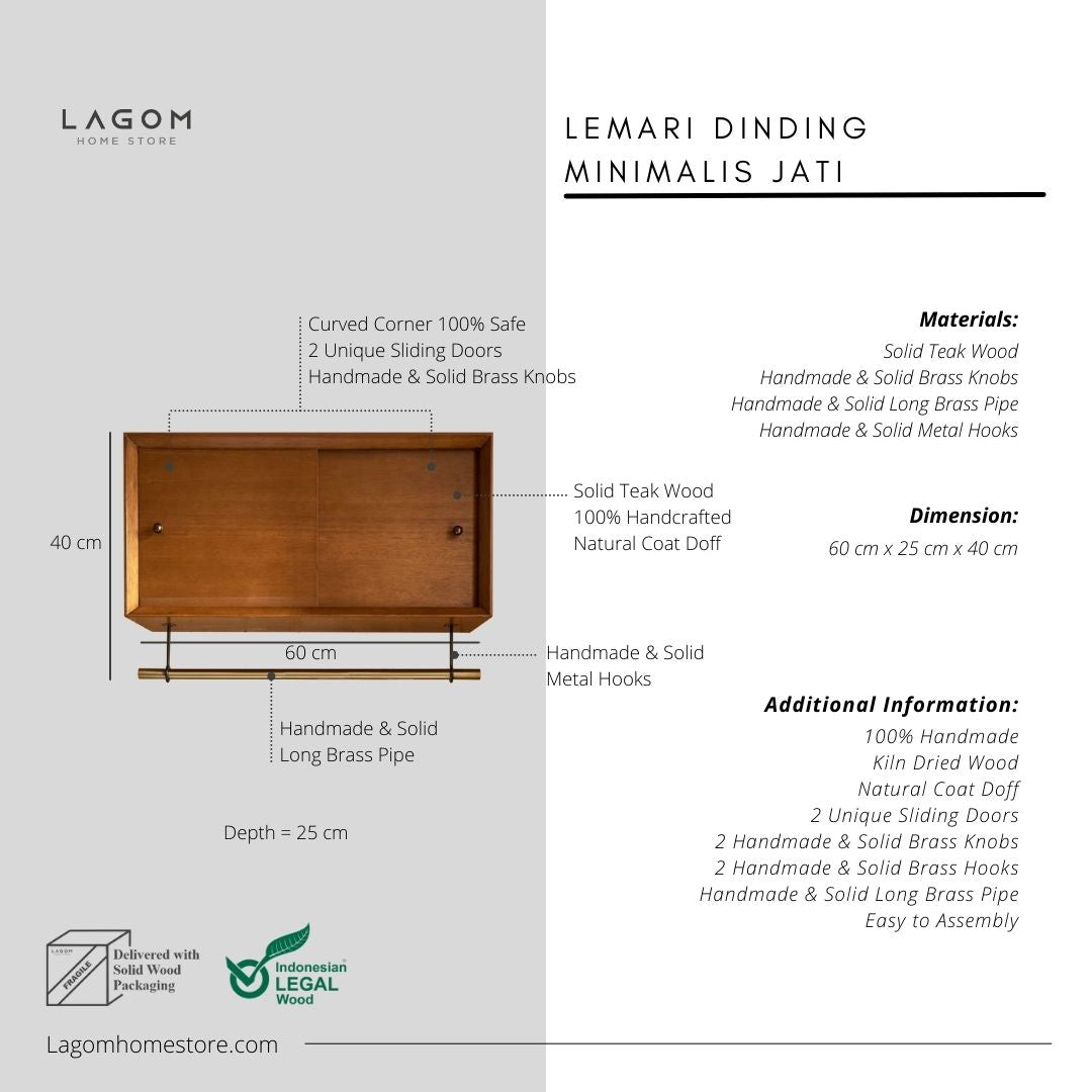 Rak Penyimpanan untuk Kamar Mandi dengan Pintu Geser dan Gantungan Handuk Wall Storage Lagom Home Store Jati Furnitur Teak Furniture Jakarta