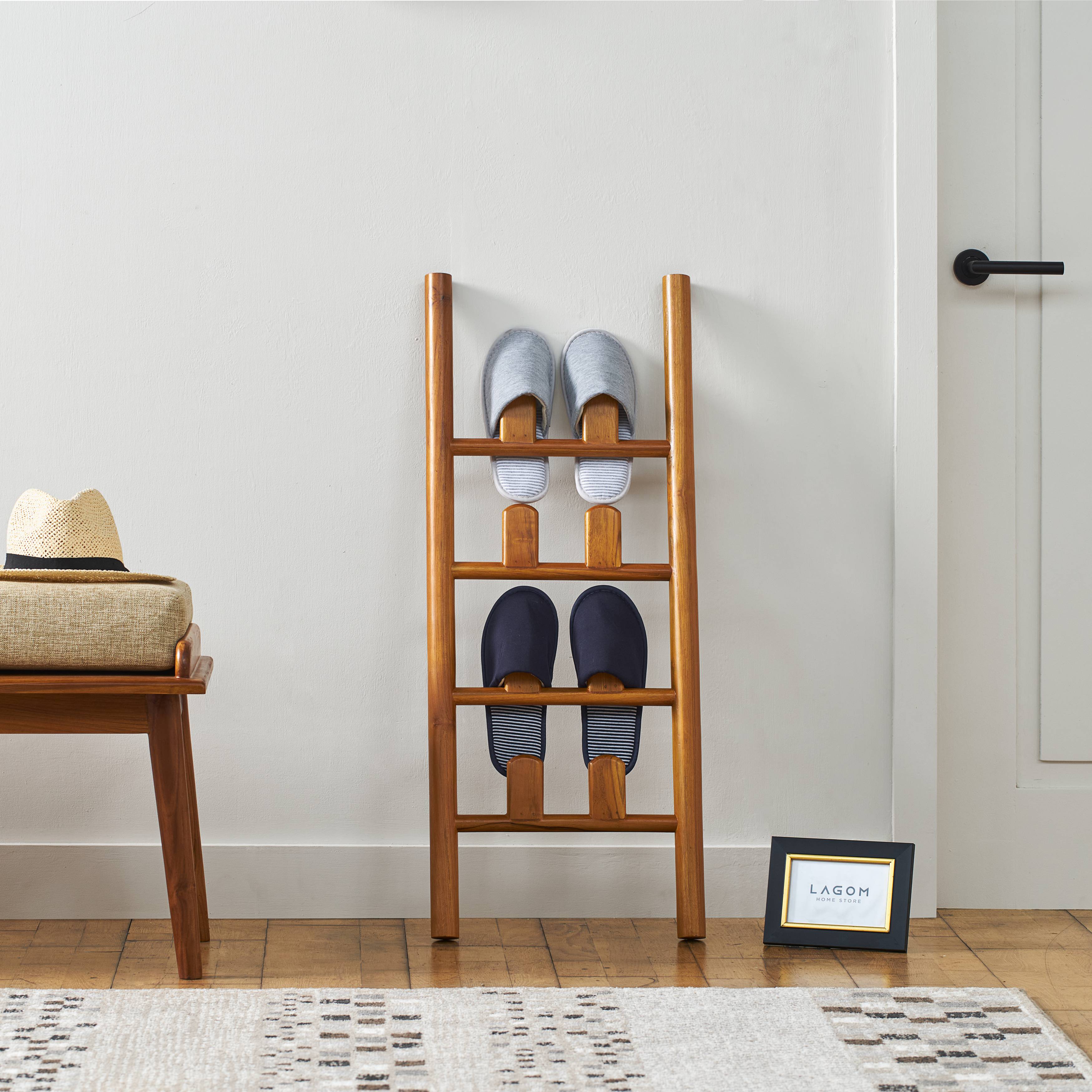 Rak Sepatu dan Sandal Desain Minimalis Shoe Rack Lagom Home Store Jati Furnitur Teak Furniture Jakarta