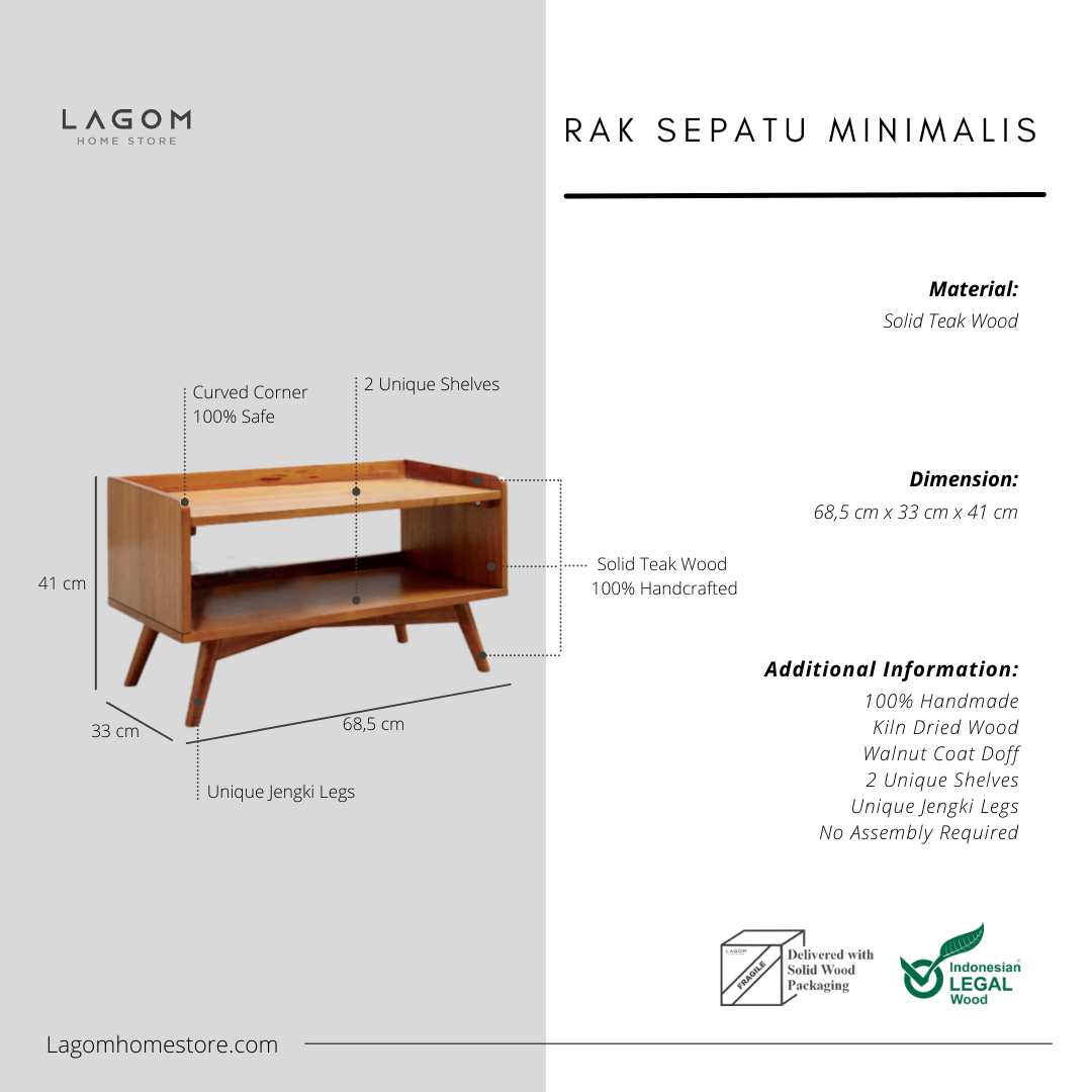 Rak Sepatu Kayu Jati Solid Minimalis Shoe Rack Lagom Home Store Jati Furnitur Teak Furniture Jakarta