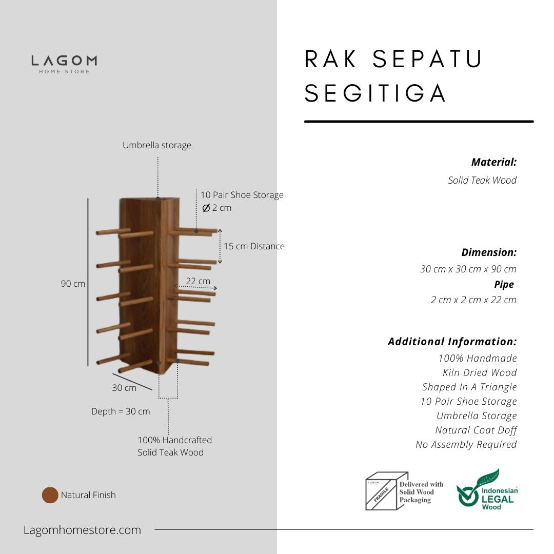 Rak Sepatu Minimalis Segitiga Material Kayu Jati Solid Shoe Rack Lagom Home Store Jati Furnitur Teak Furniture Jakarta
